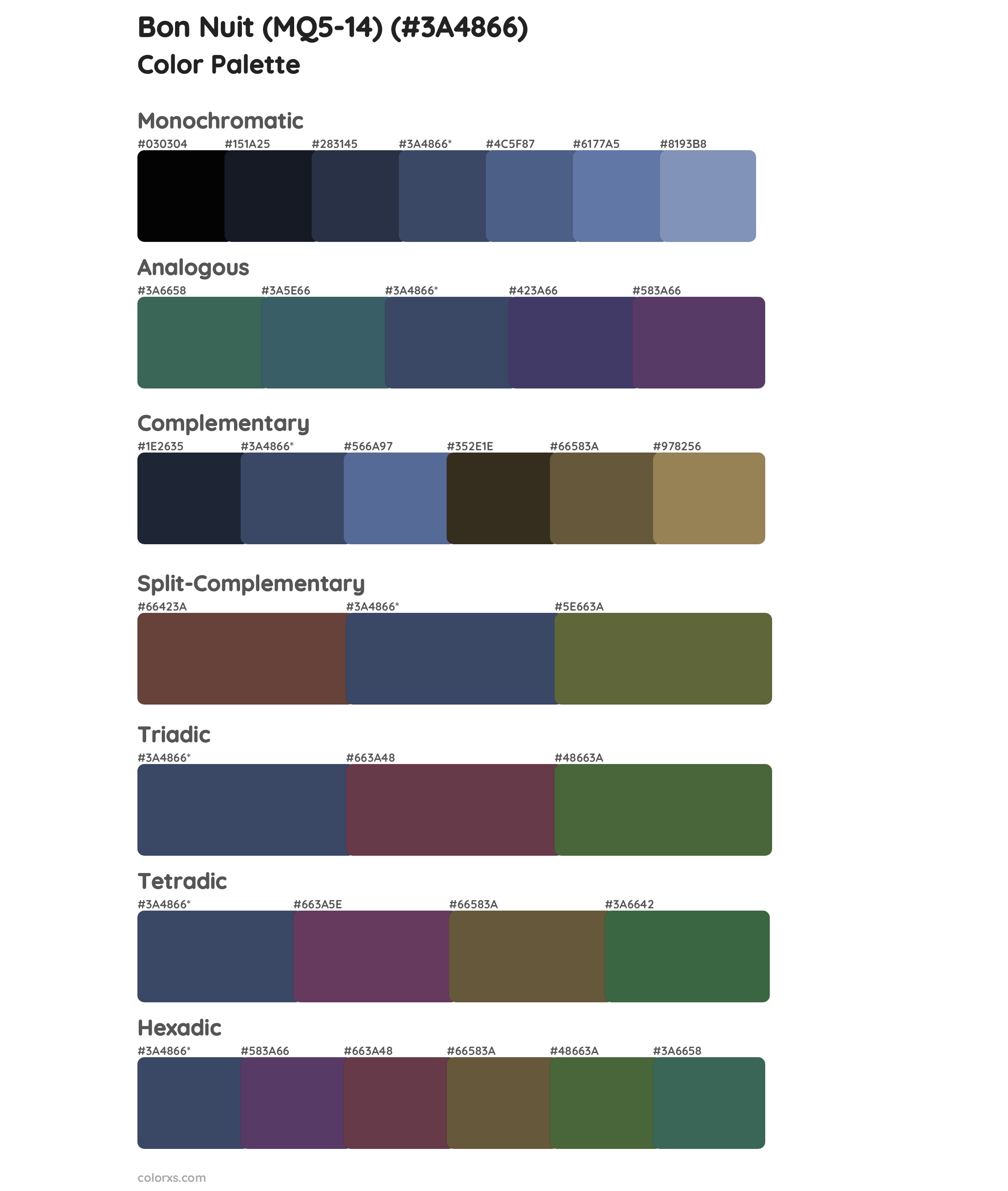 Bon Nuit (MQ5-14) Color Scheme Palettes