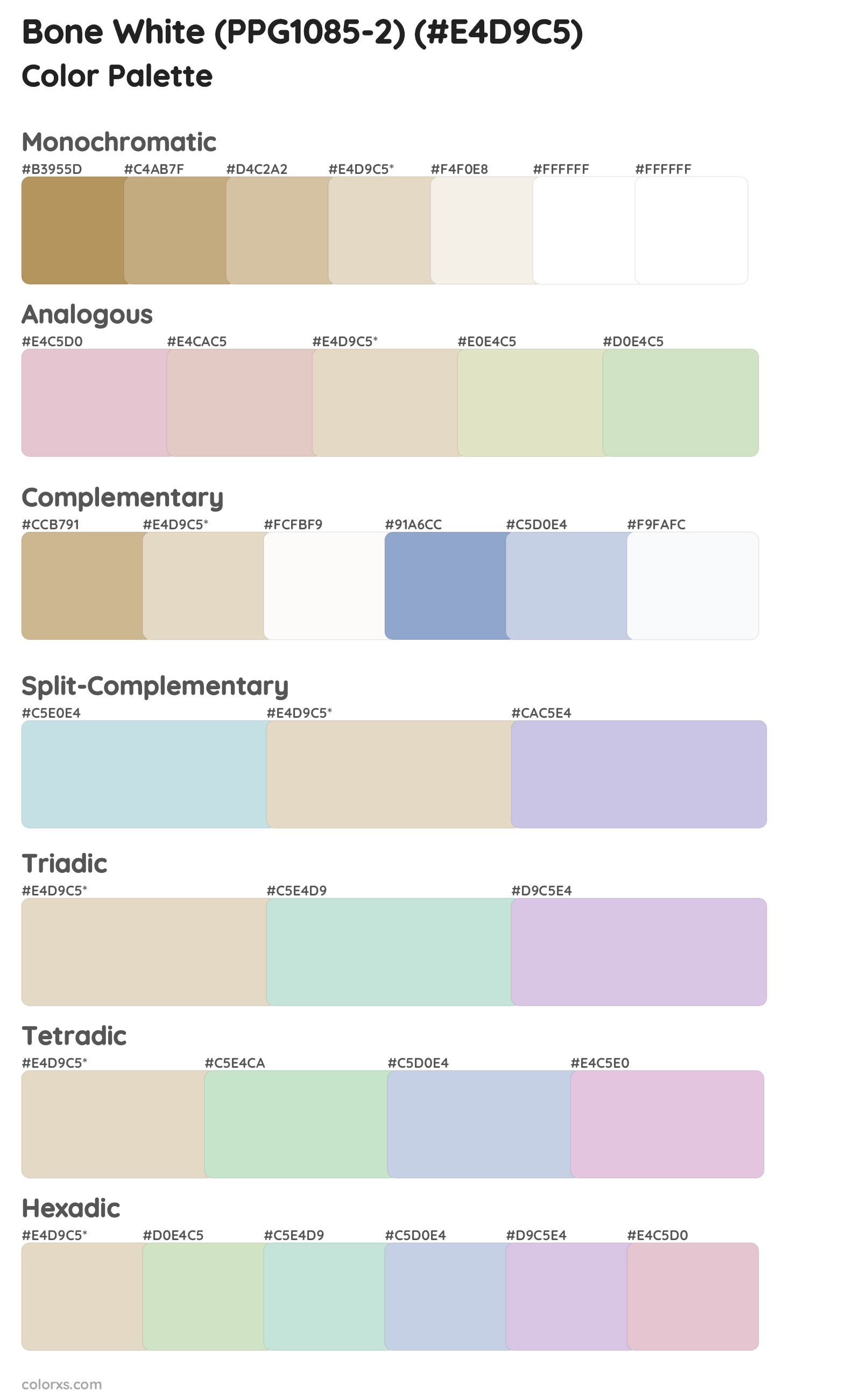 Bone White (PPG1085-2) Color Scheme Palettes