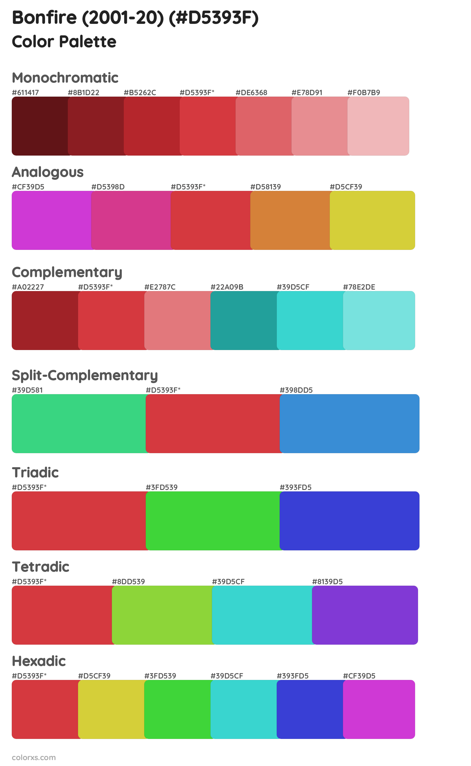 Bonfire (2001-20) Color Scheme Palettes