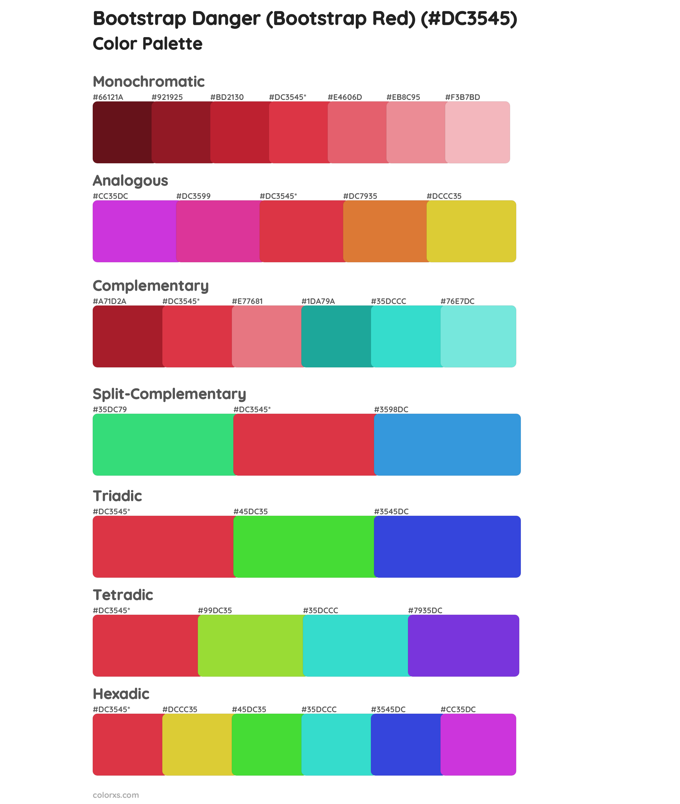 Bootstrap Danger (Bootstrap Red) Color Scheme Palettes