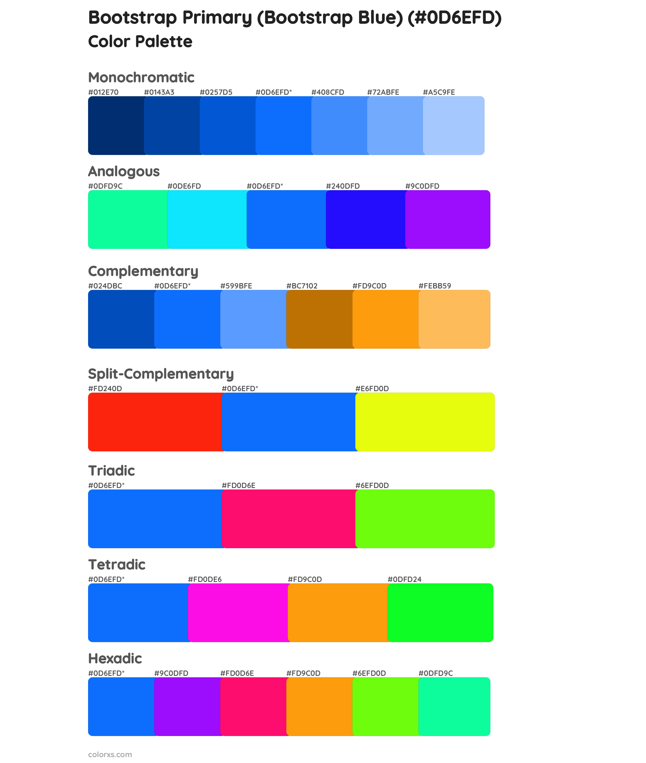 Bootstrap Primary (Bootstrap Blue) Color Scheme Palettes