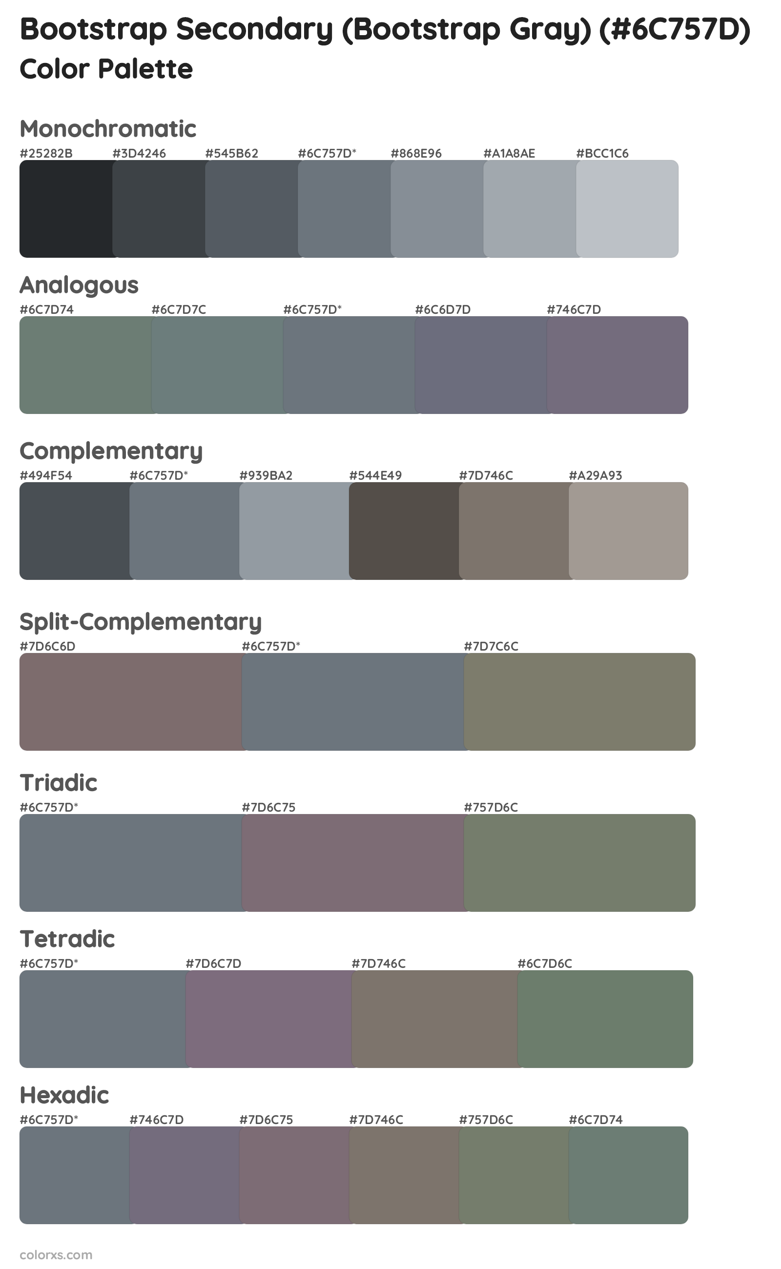 Bootstrap Secondary (Bootstrap Gray) Color Scheme Palettes
