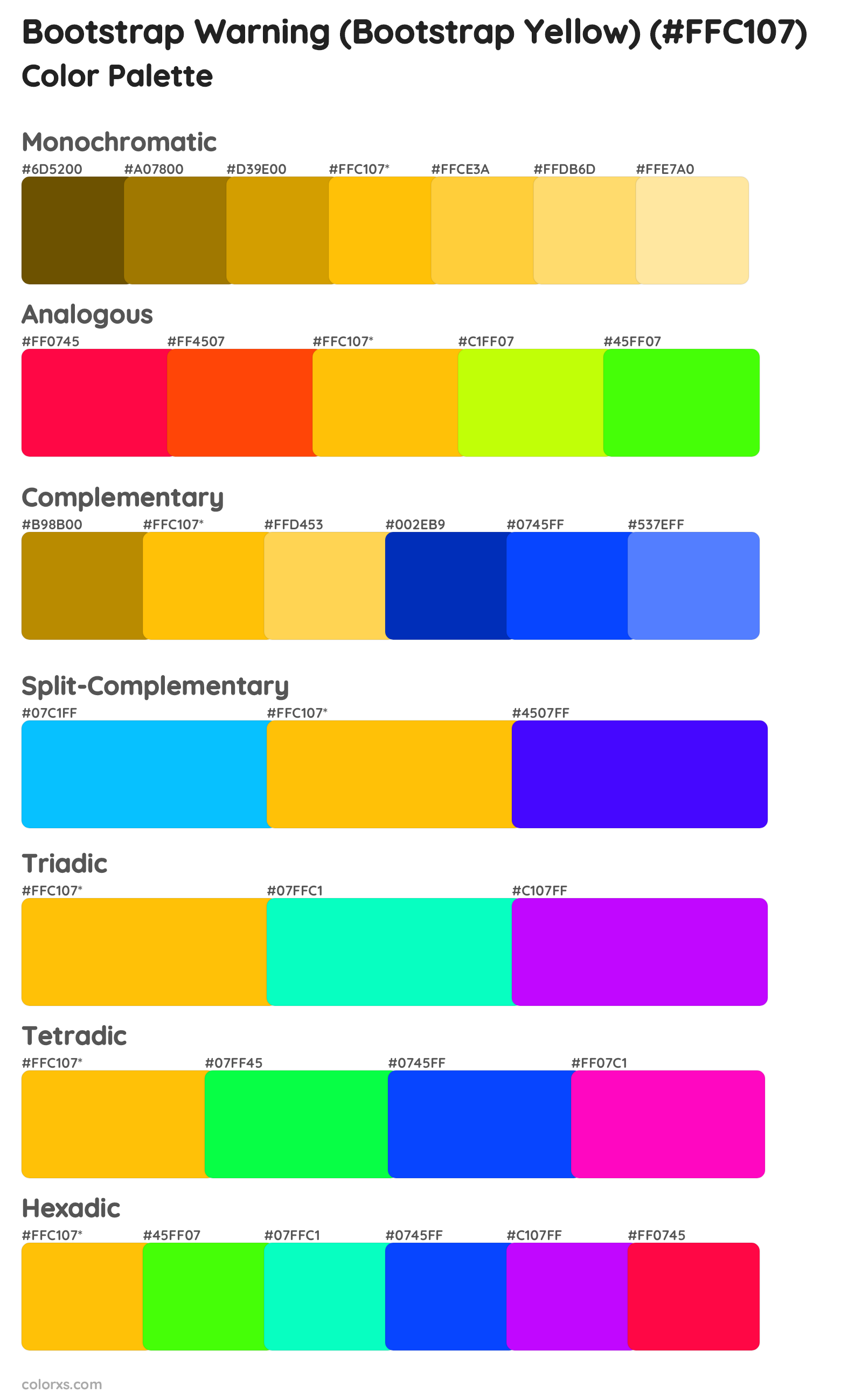 Bootstrap Warning (Bootstrap Yellow) Color Scheme Palettes
