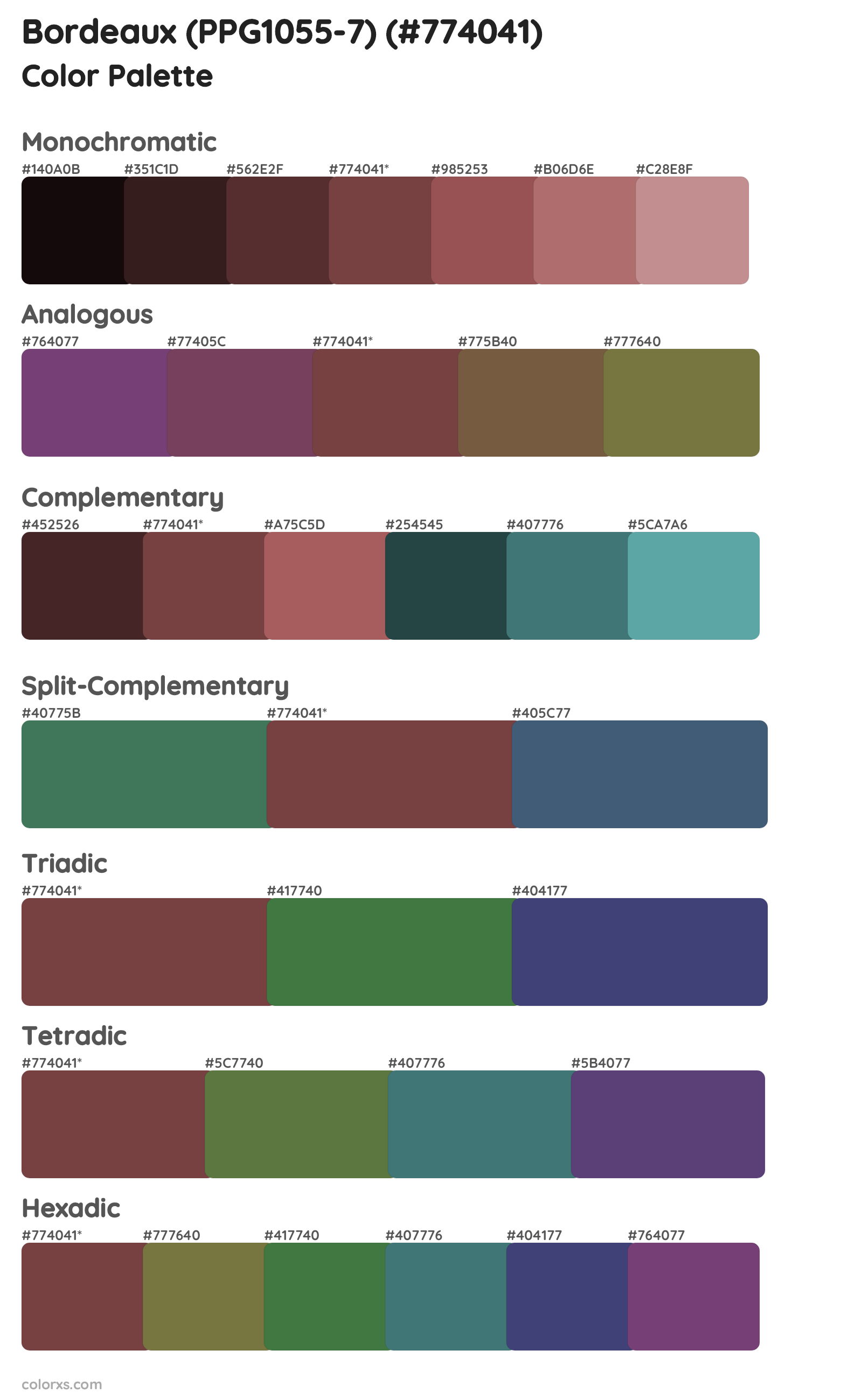 Bordeaux (PPG1055-7) Color Scheme Palettes