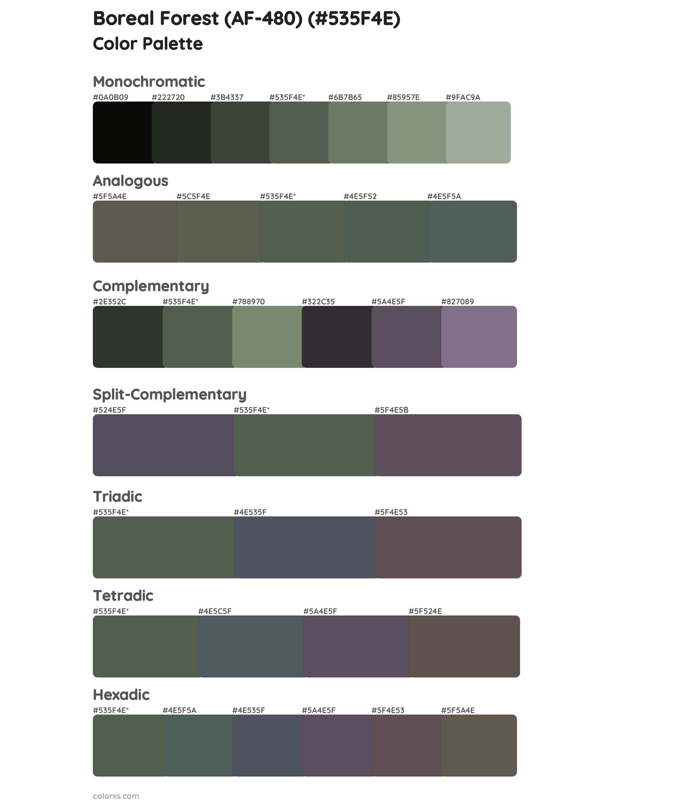 Boreal Forest (AF-480) Color Scheme Palettes