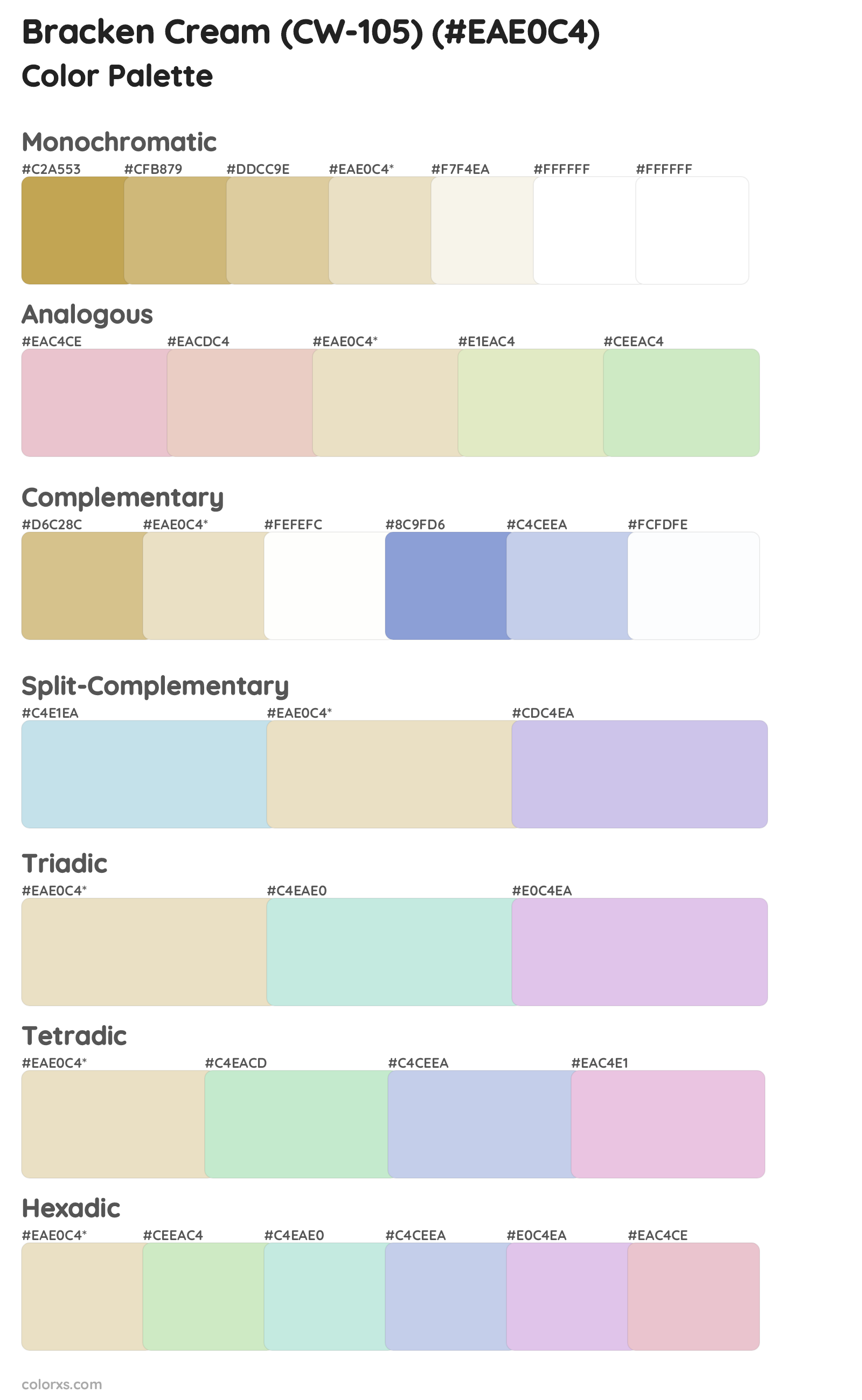 Bracken Cream (CW-105) Color Scheme Palettes