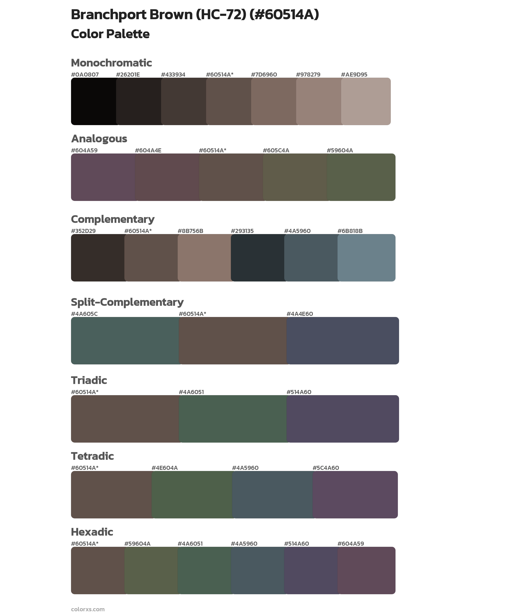 Branchport Brown (HC-72) Color Scheme Palettes