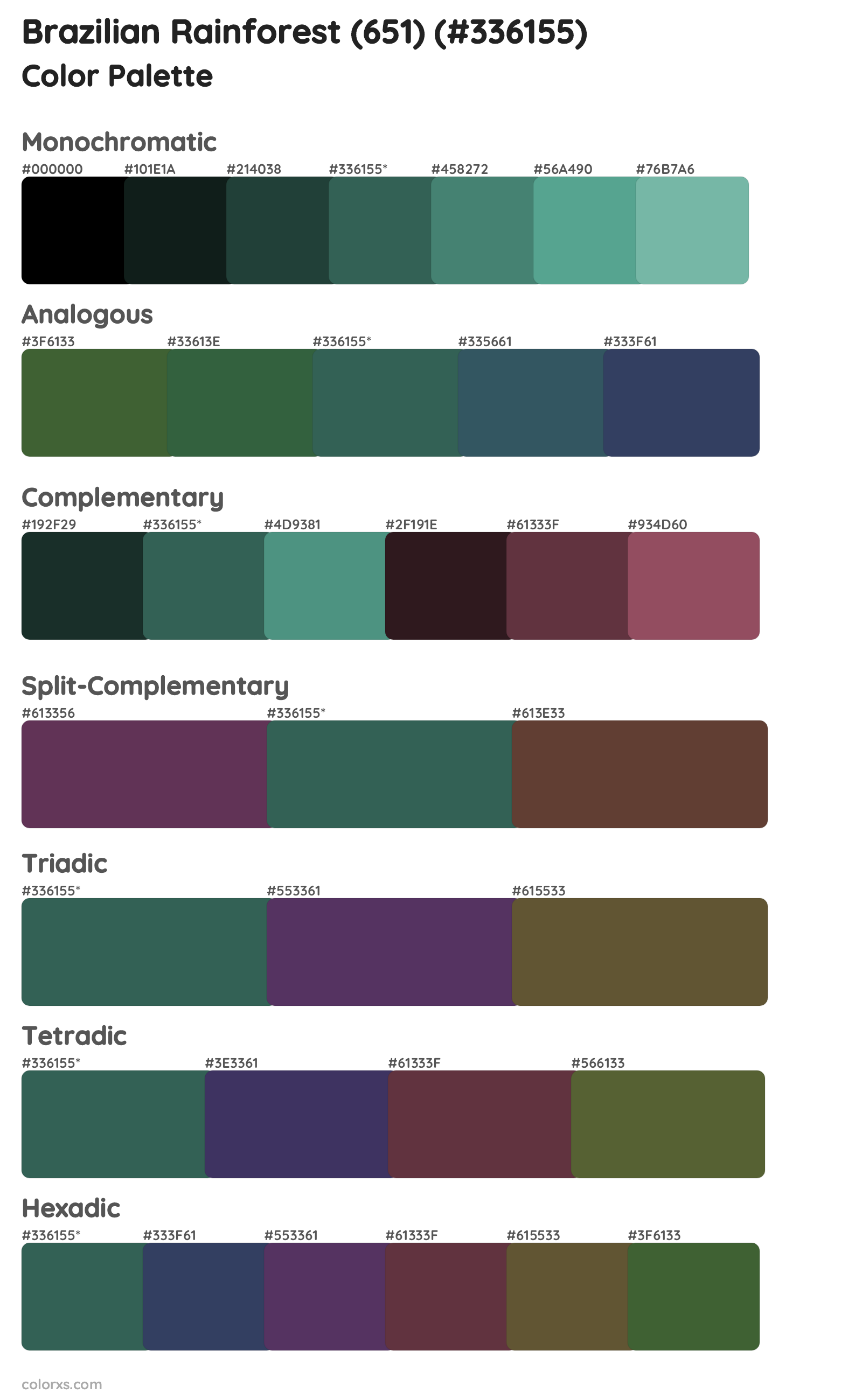 Brazilian Rainforest (651) Color Scheme Palettes