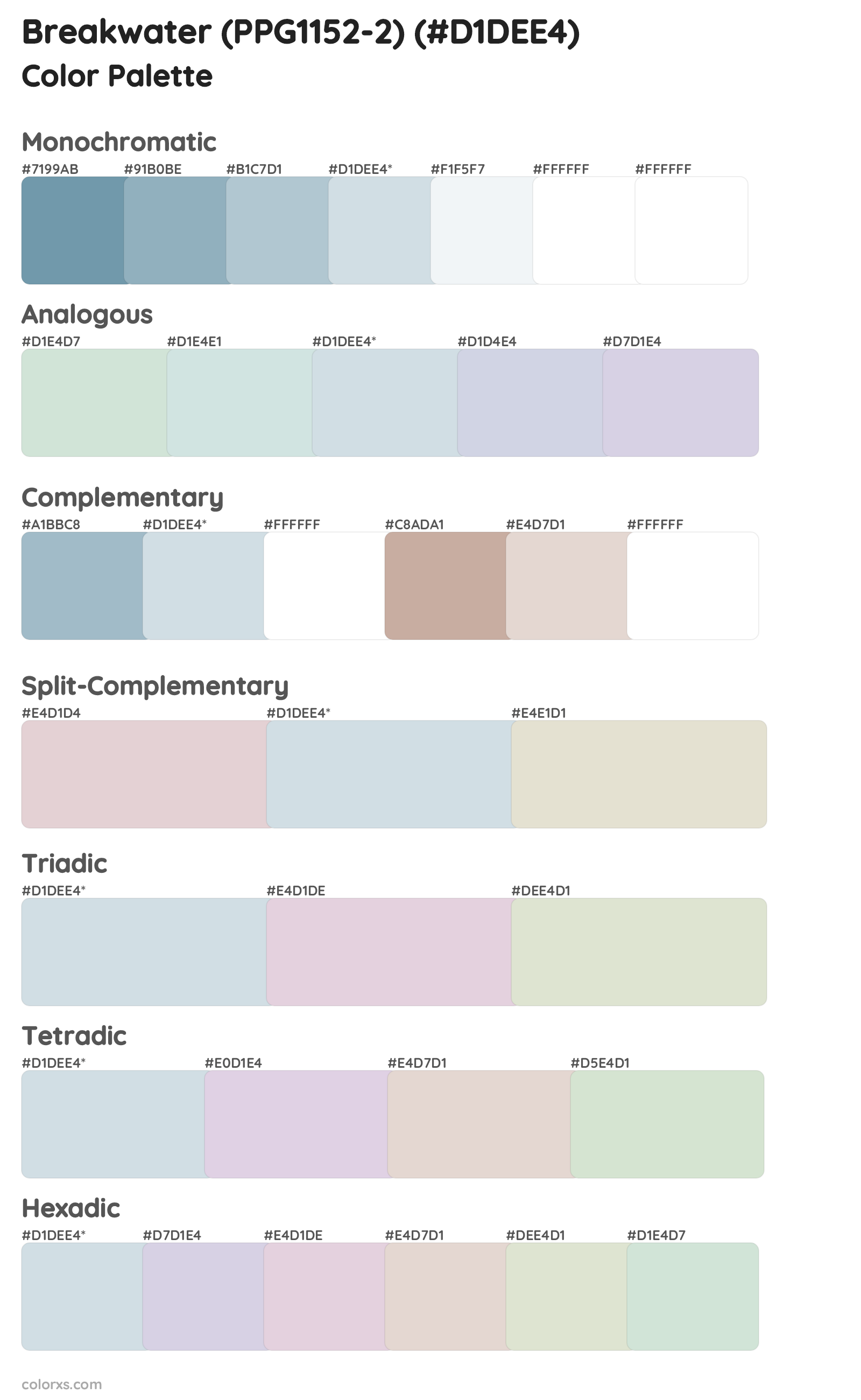 Breakwater (PPG1152-2) Color Scheme Palettes