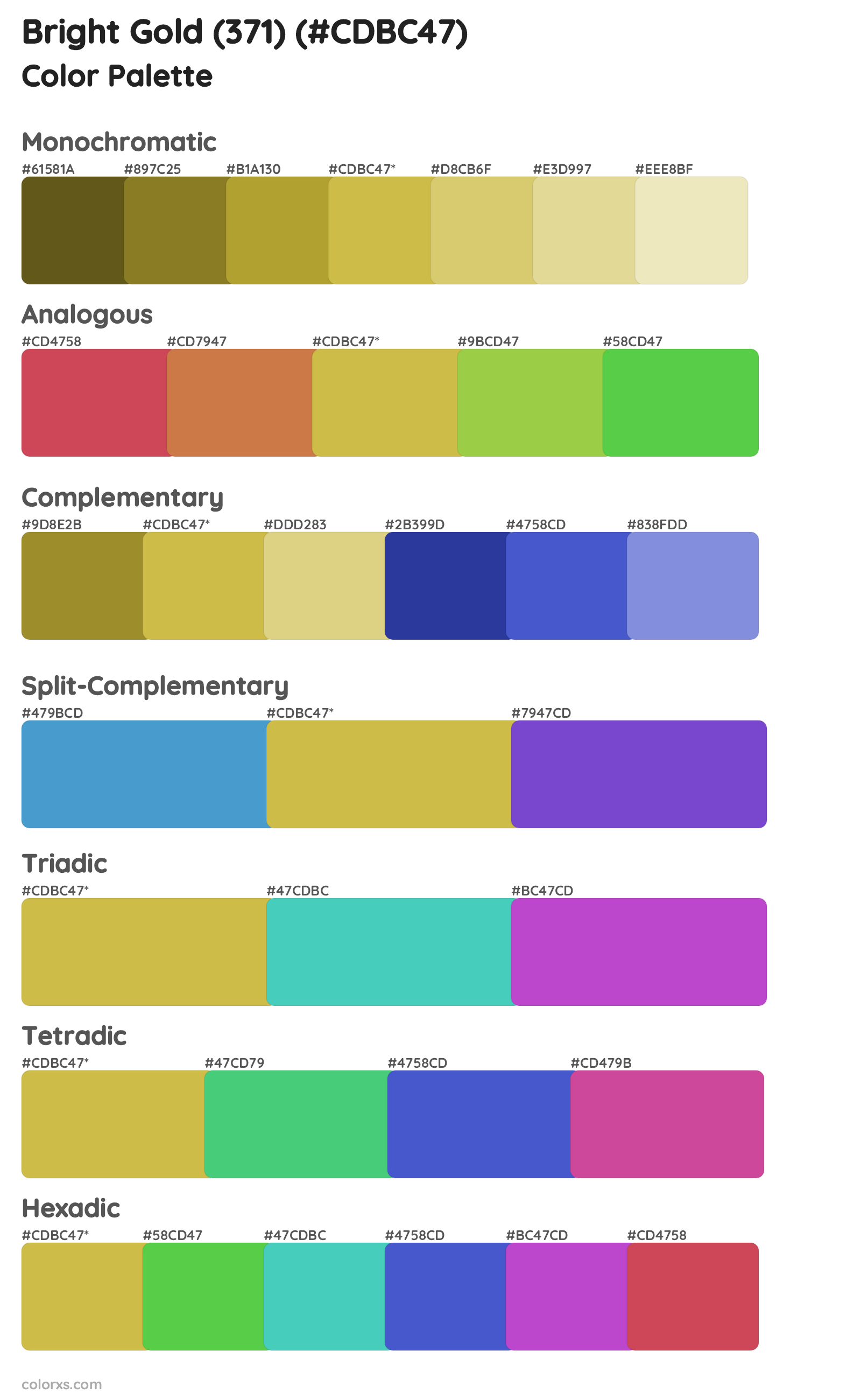 Bright Gold (371) Color Scheme Palettes