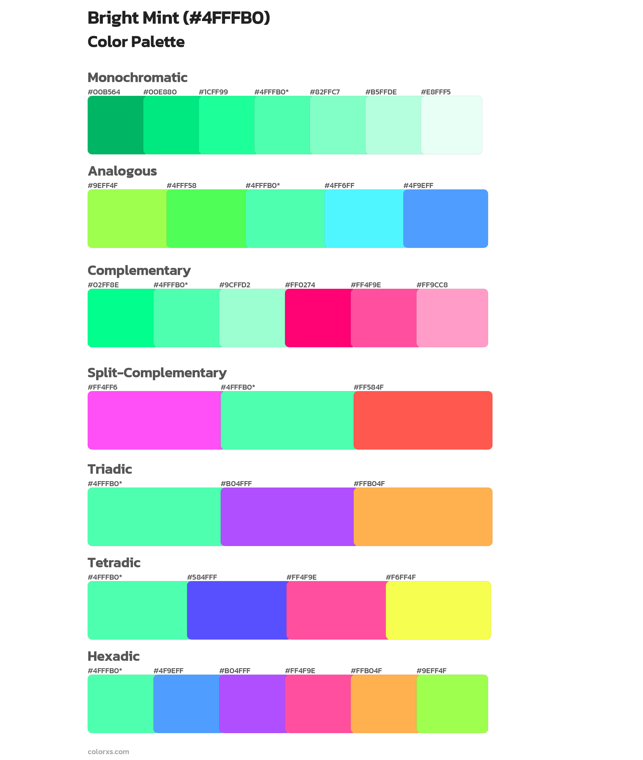 Bright Mint color palettes and color scheme combinations