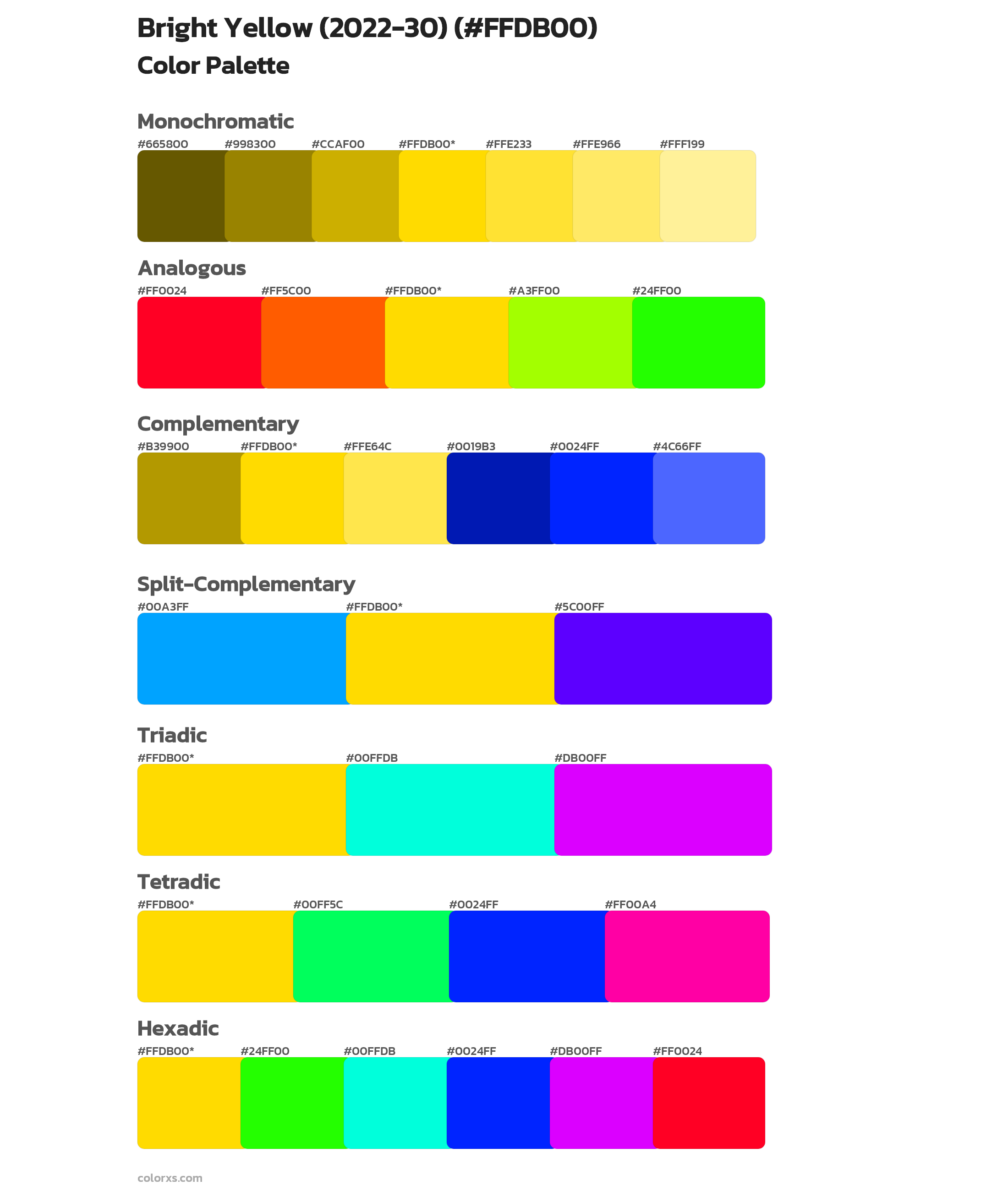 Bright Yellow (2022-30) Color Scheme Palettes