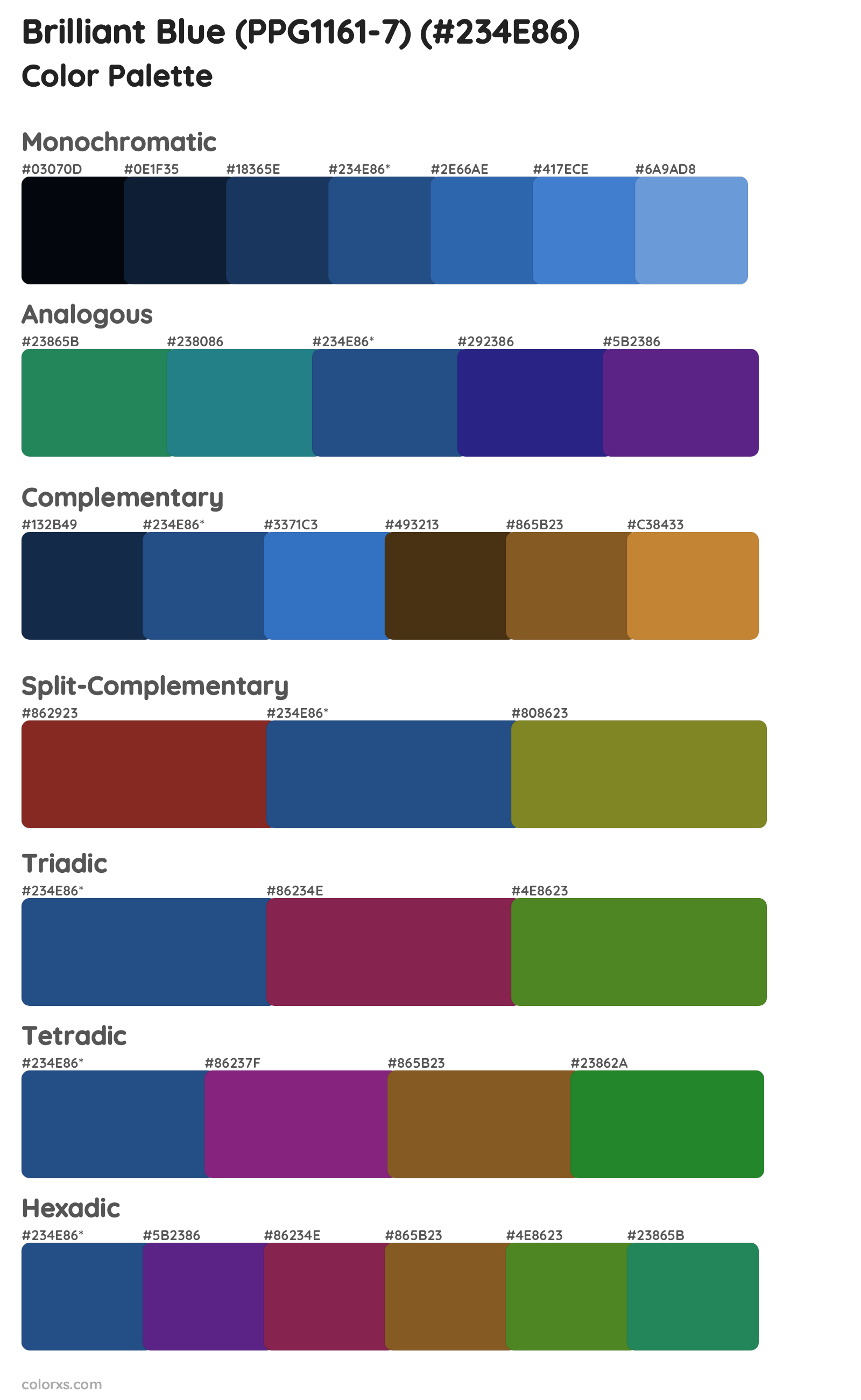 Brilliant Blue (PPG1161-7) Color Scheme Palettes