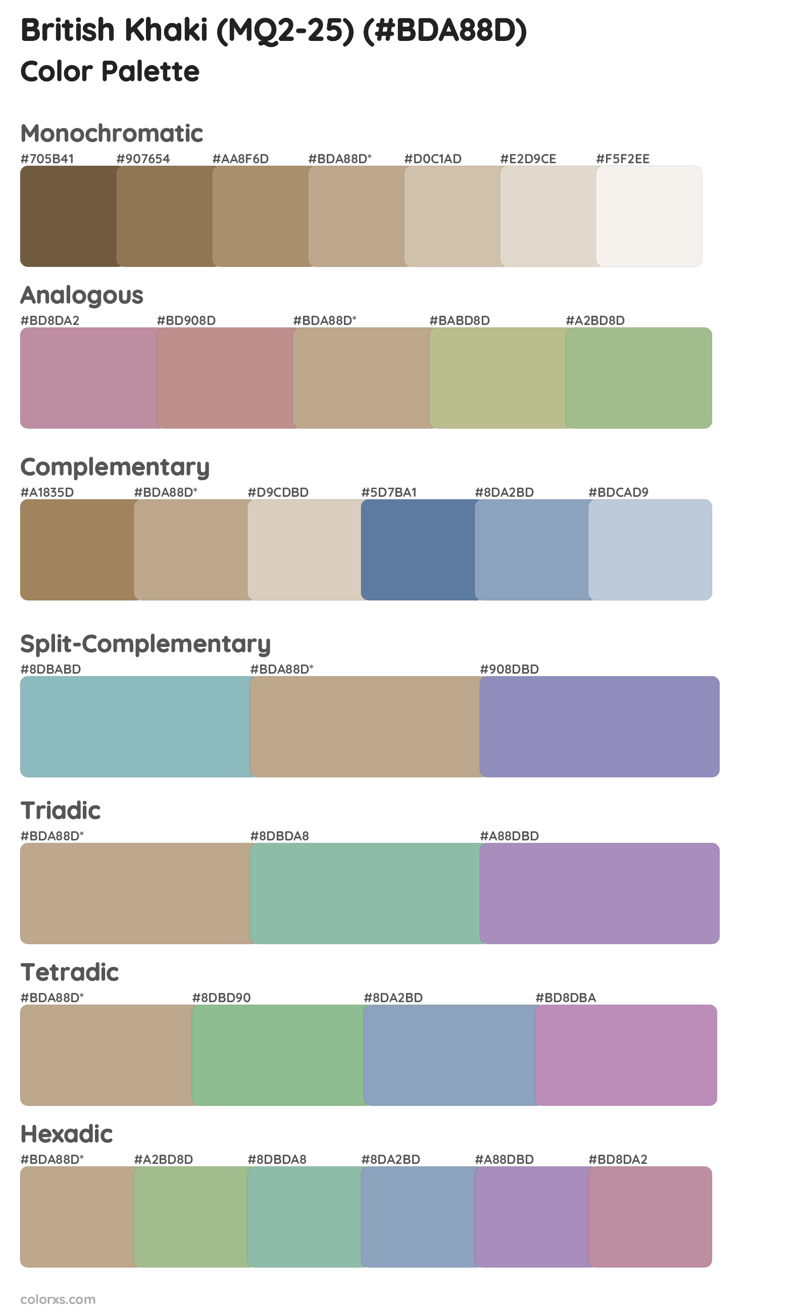 British Khaki (MQ2-25) Color Scheme Palettes