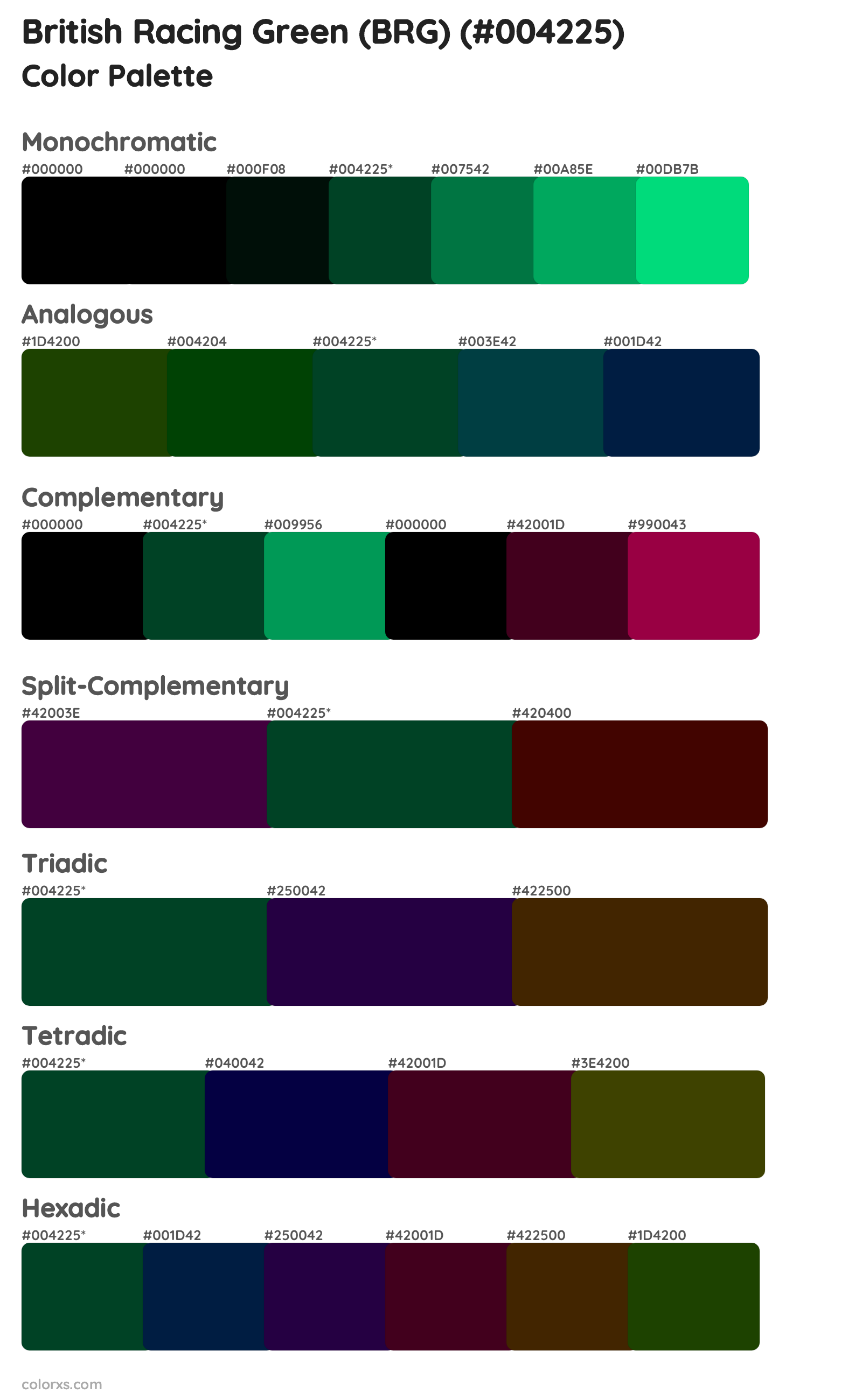 British Racing Green (BRG) Color Scheme Palettes