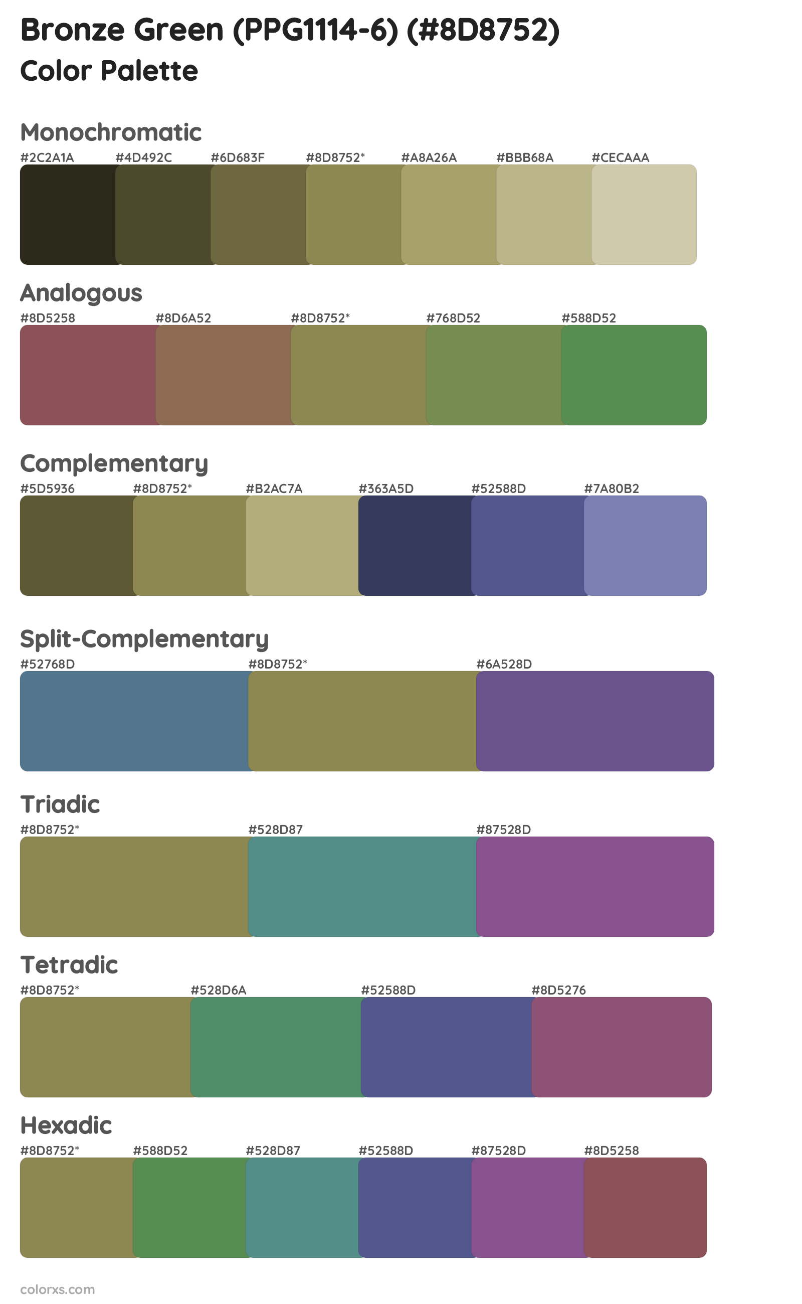 Bronze Green (PPG1114-6) Color Scheme Palettes