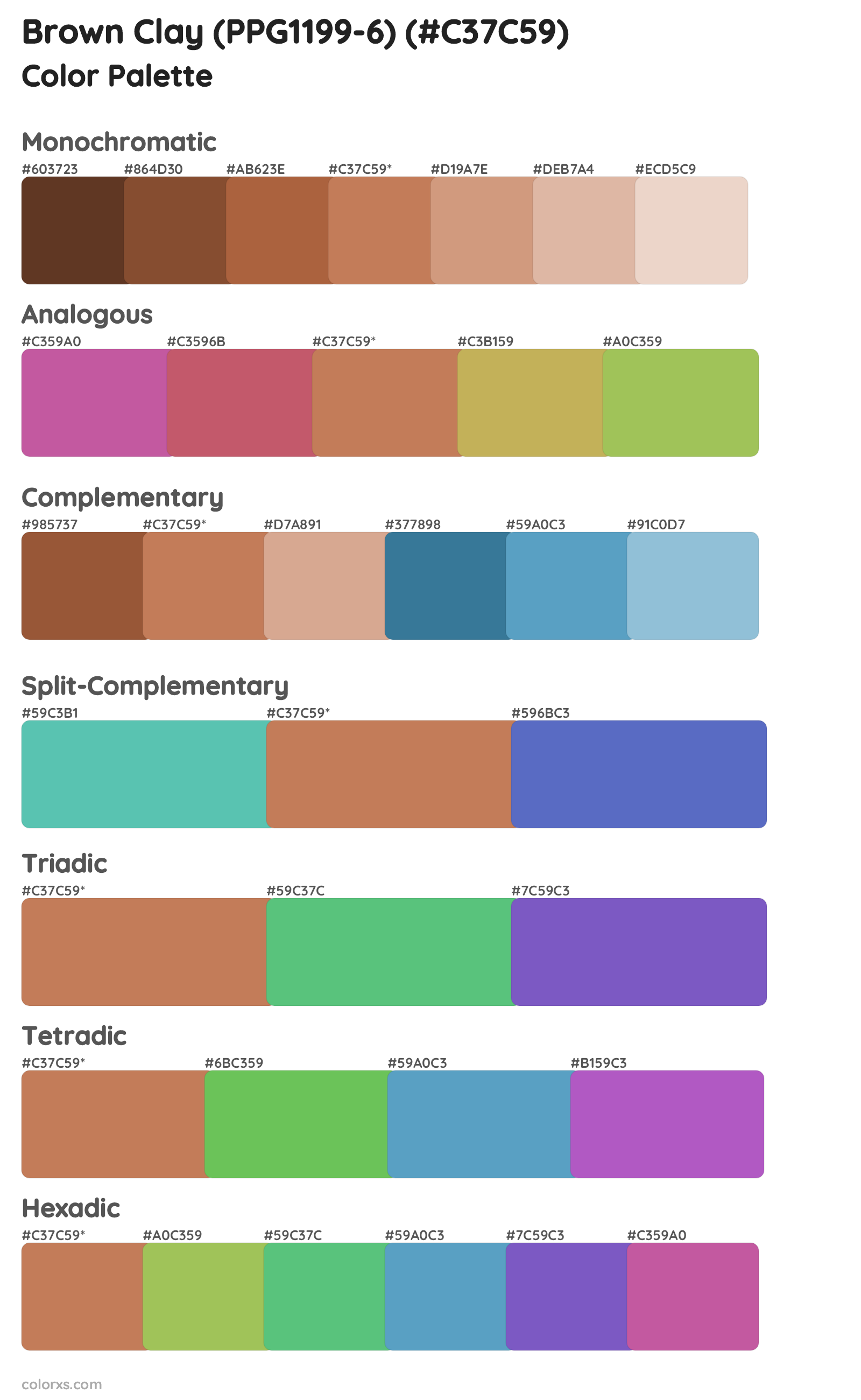 Brown Clay (PPG1199-6) Color Scheme Palettes