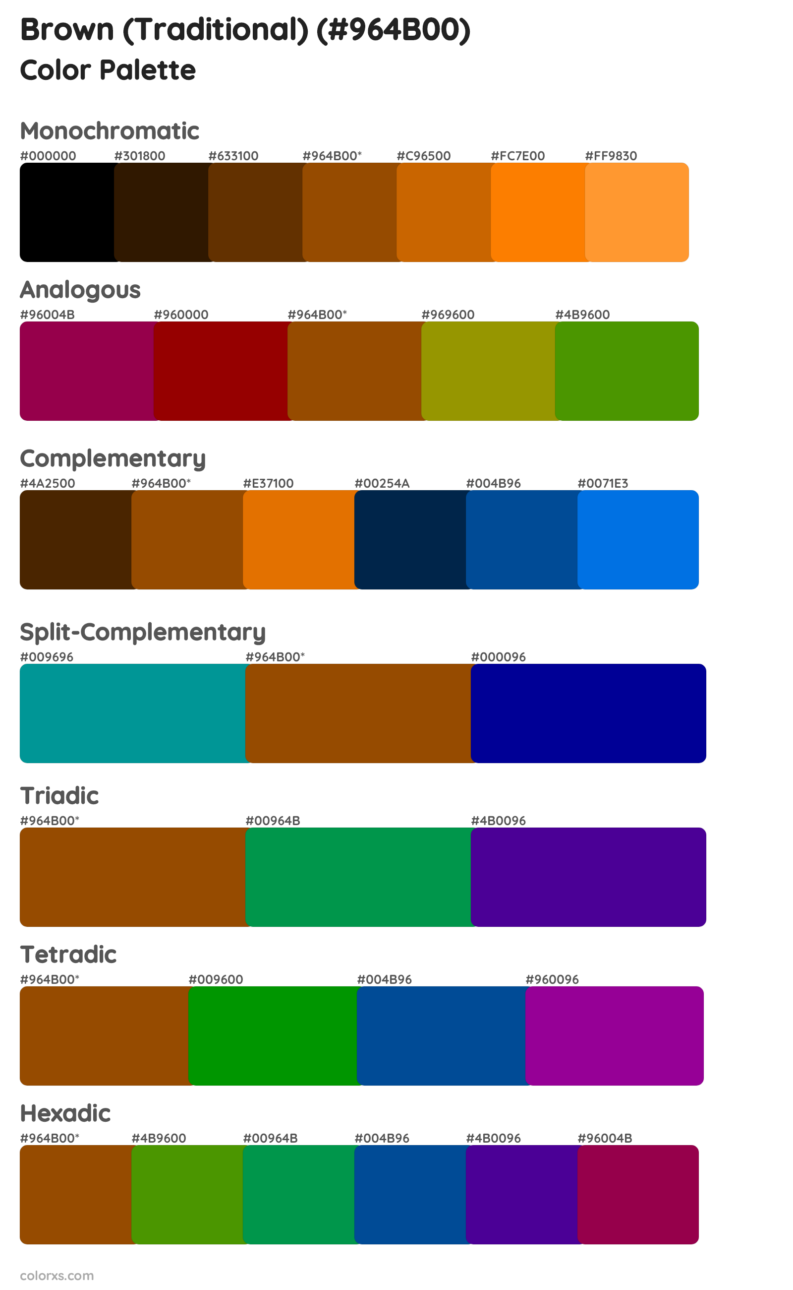 Brown (Traditional) Color Scheme Palettes