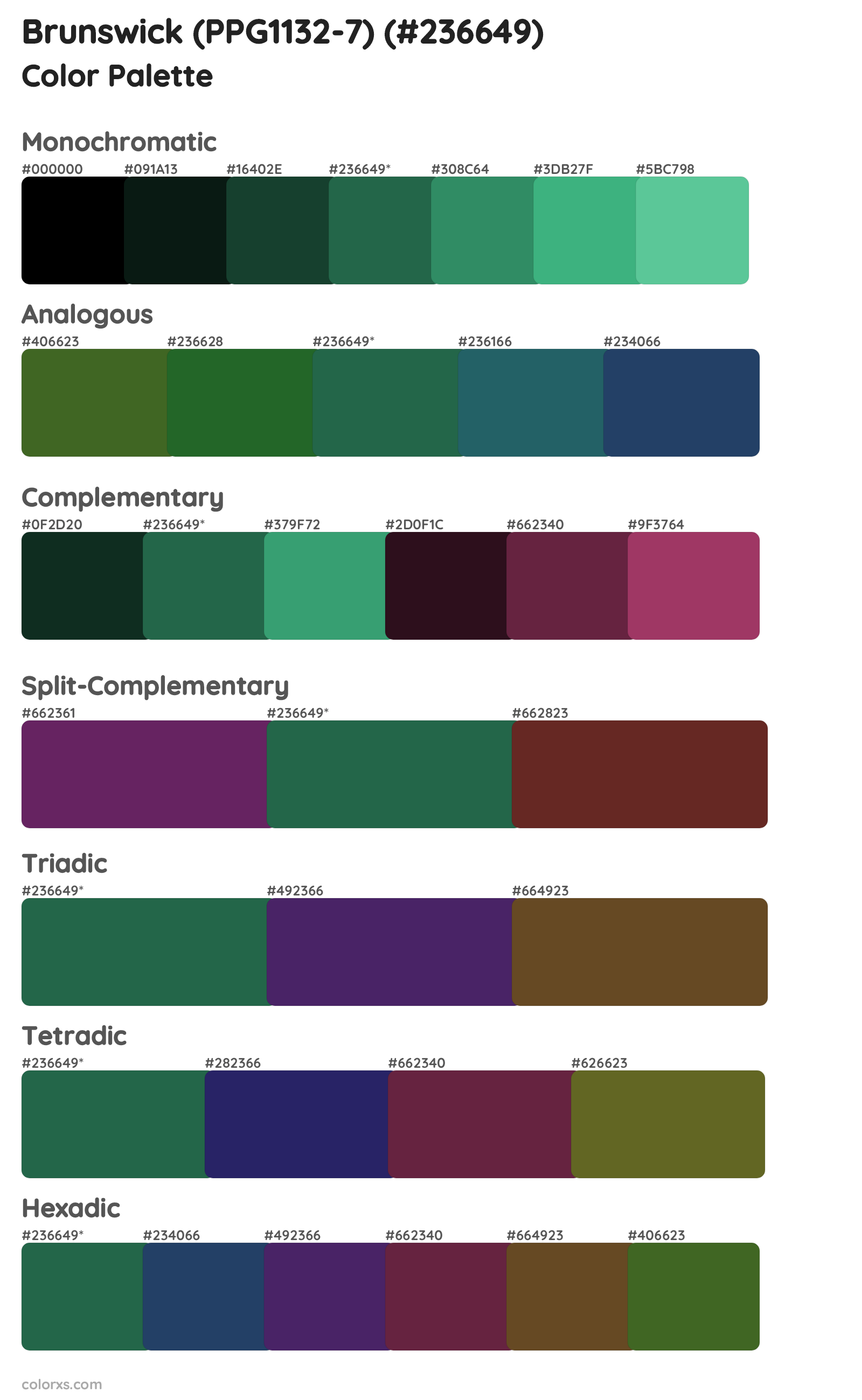 Brunswick (PPG1132-7) Color Scheme Palettes