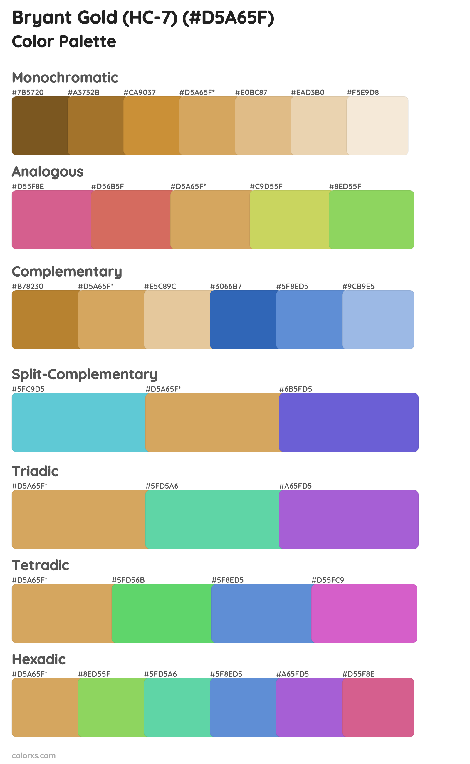 Bryant Gold (HC-7) Color Scheme Palettes