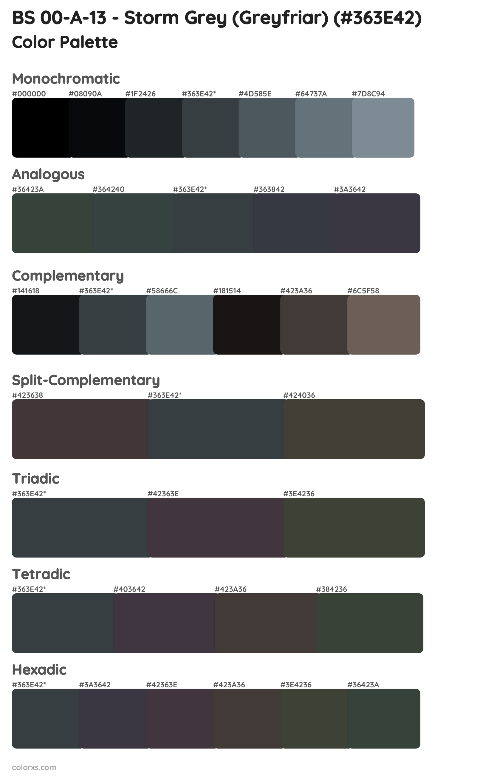 BS 00-A-13 - Storm Grey (Greyfriar) Color Scheme Palettes