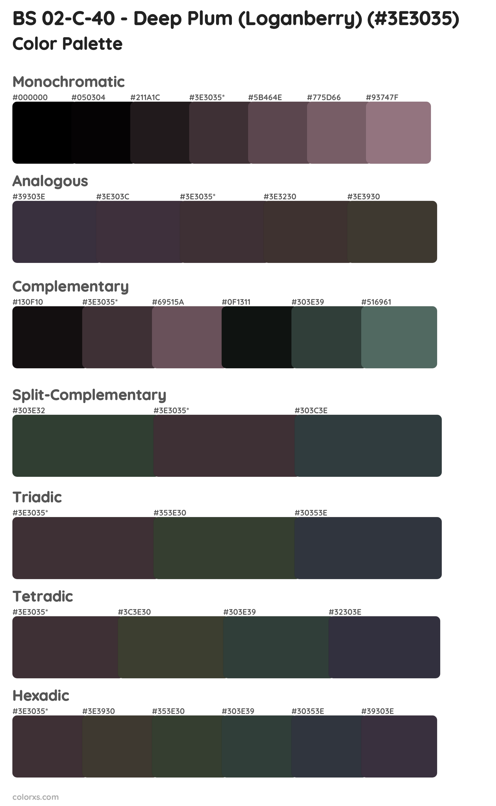 BS 02-C-40 - Deep Plum (Loganberry) Color Scheme Palettes