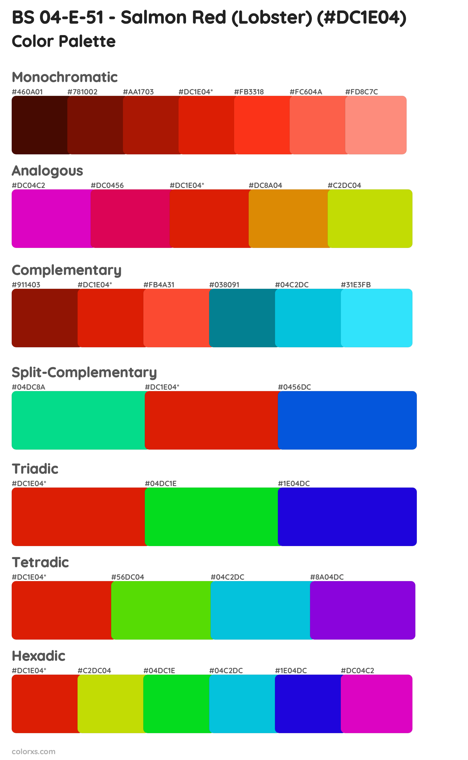 BS 04-E-51 - Salmon Red (Lobster) Color Scheme Palettes