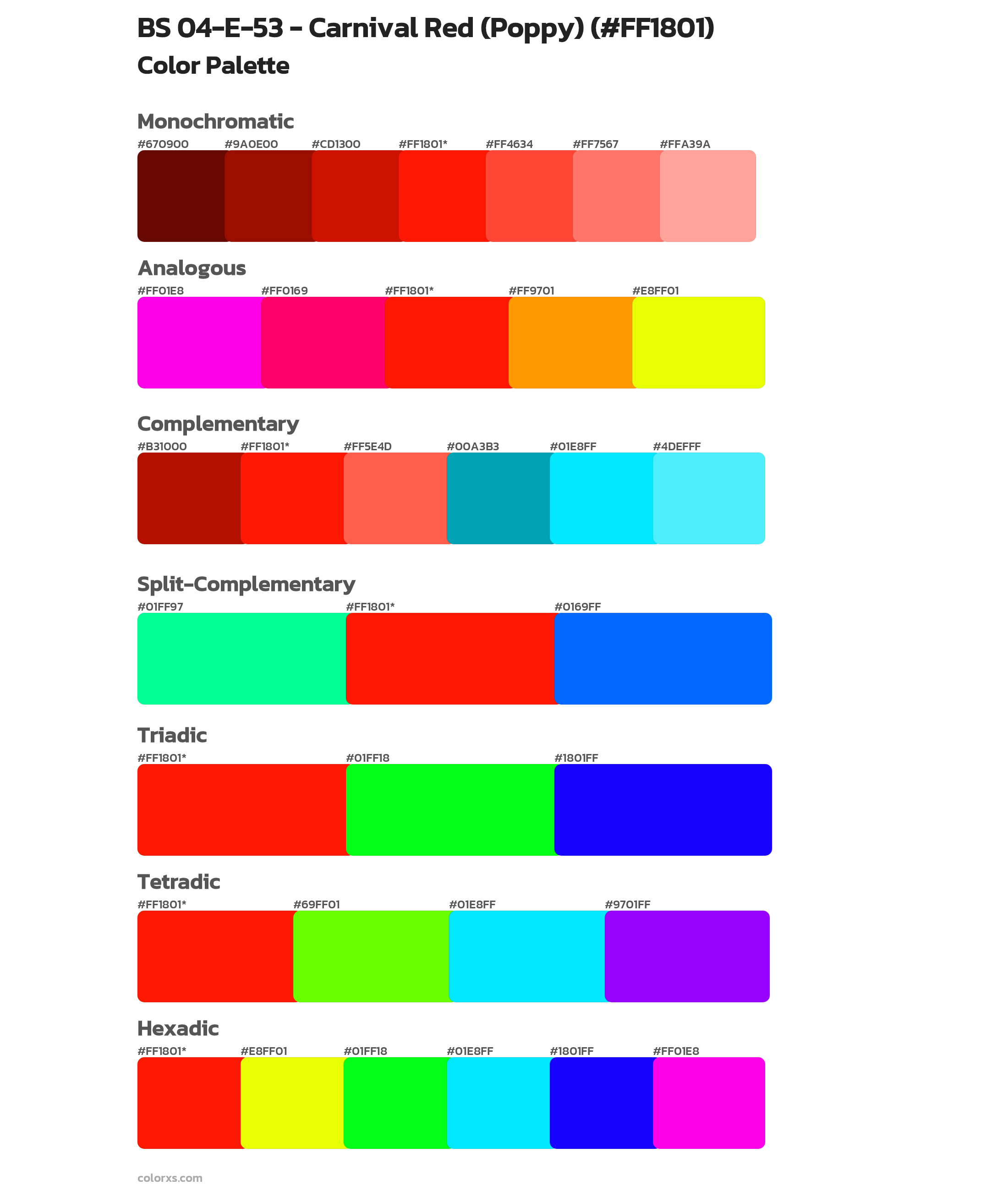 BS 04-E-53 - Carnival Red (Poppy) Color Scheme Palettes
