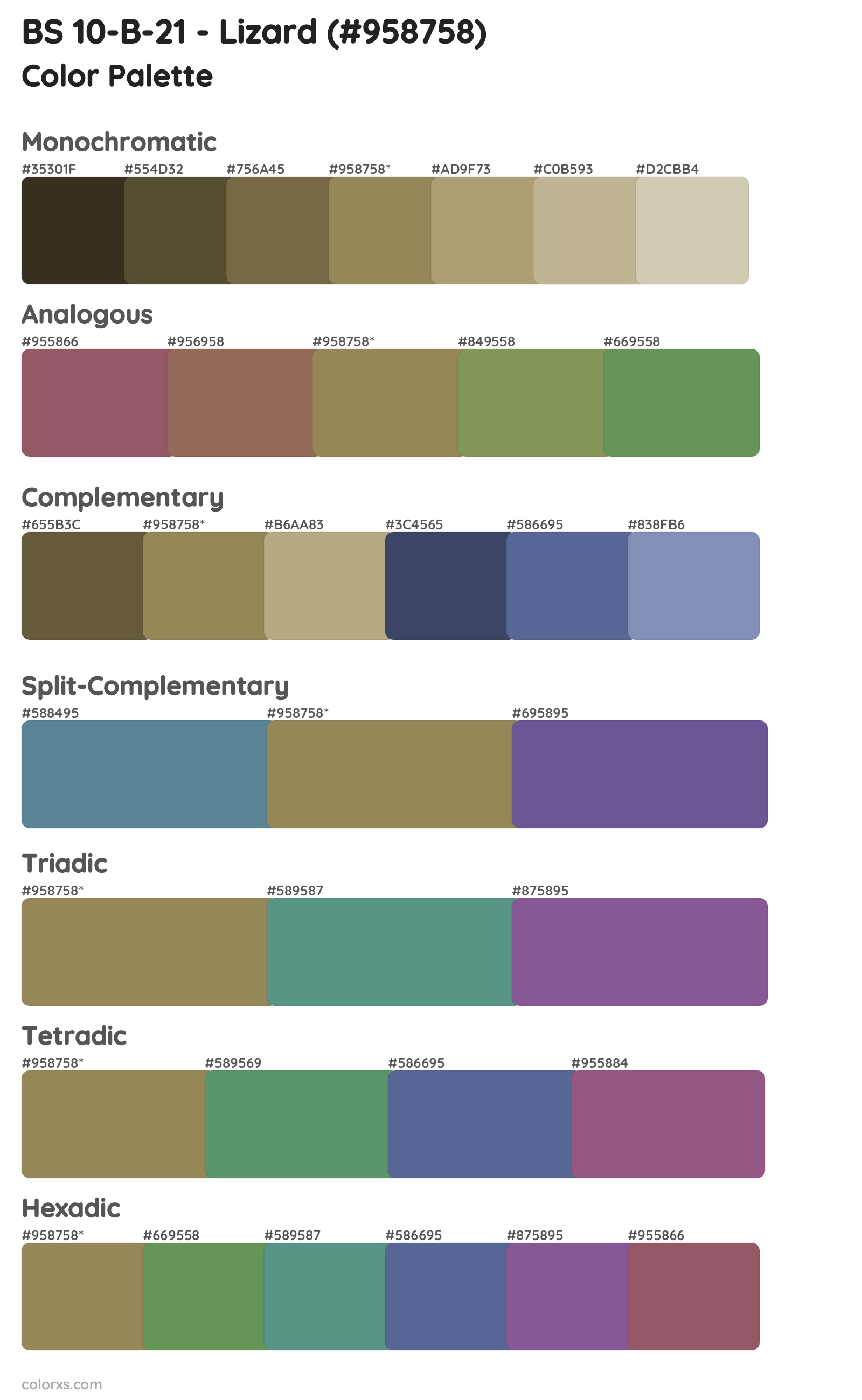 BS 10-B-21 - Lizard Color Scheme Palettes
