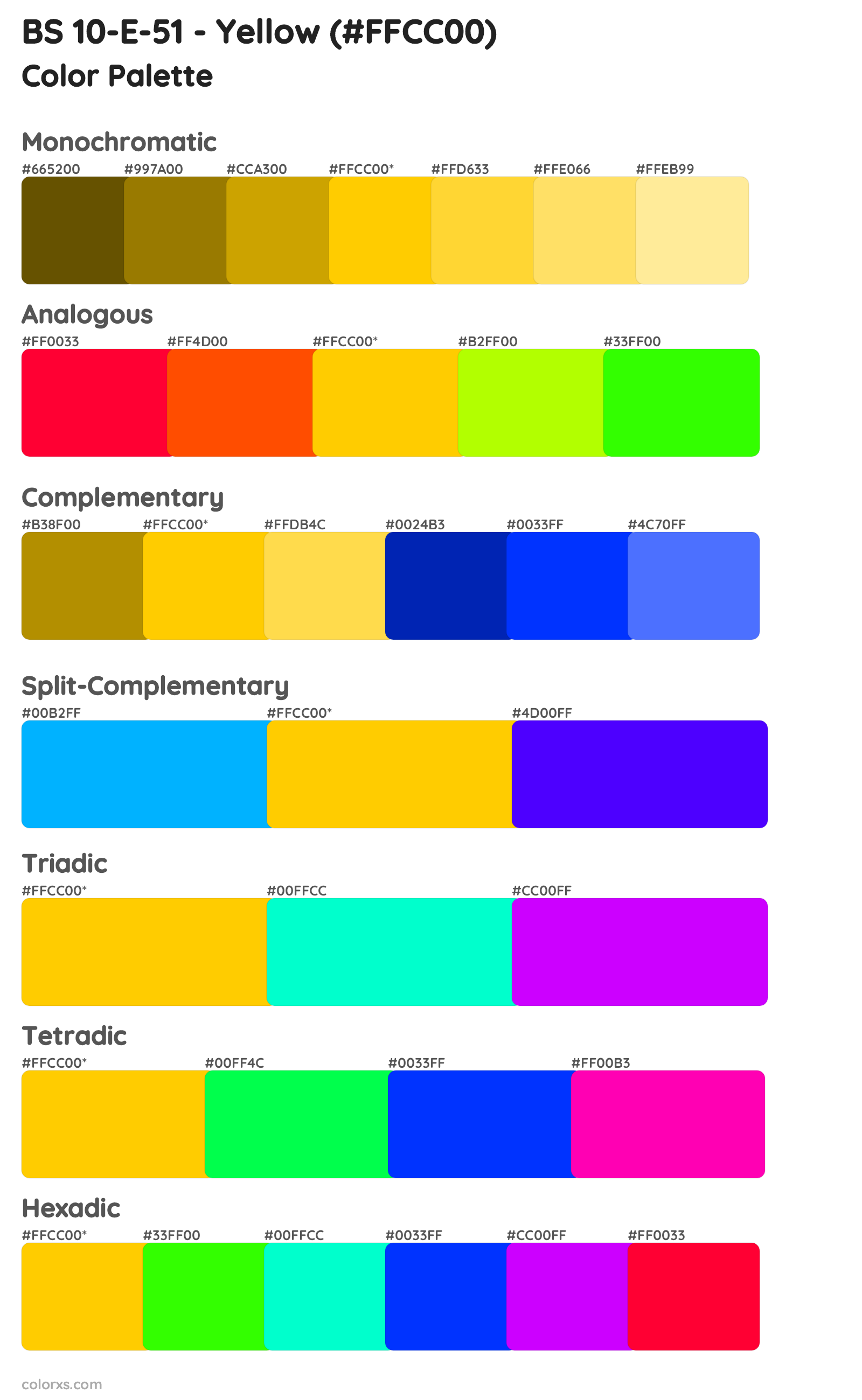 BS 10-E-51 - Yellow Color Scheme Palettes