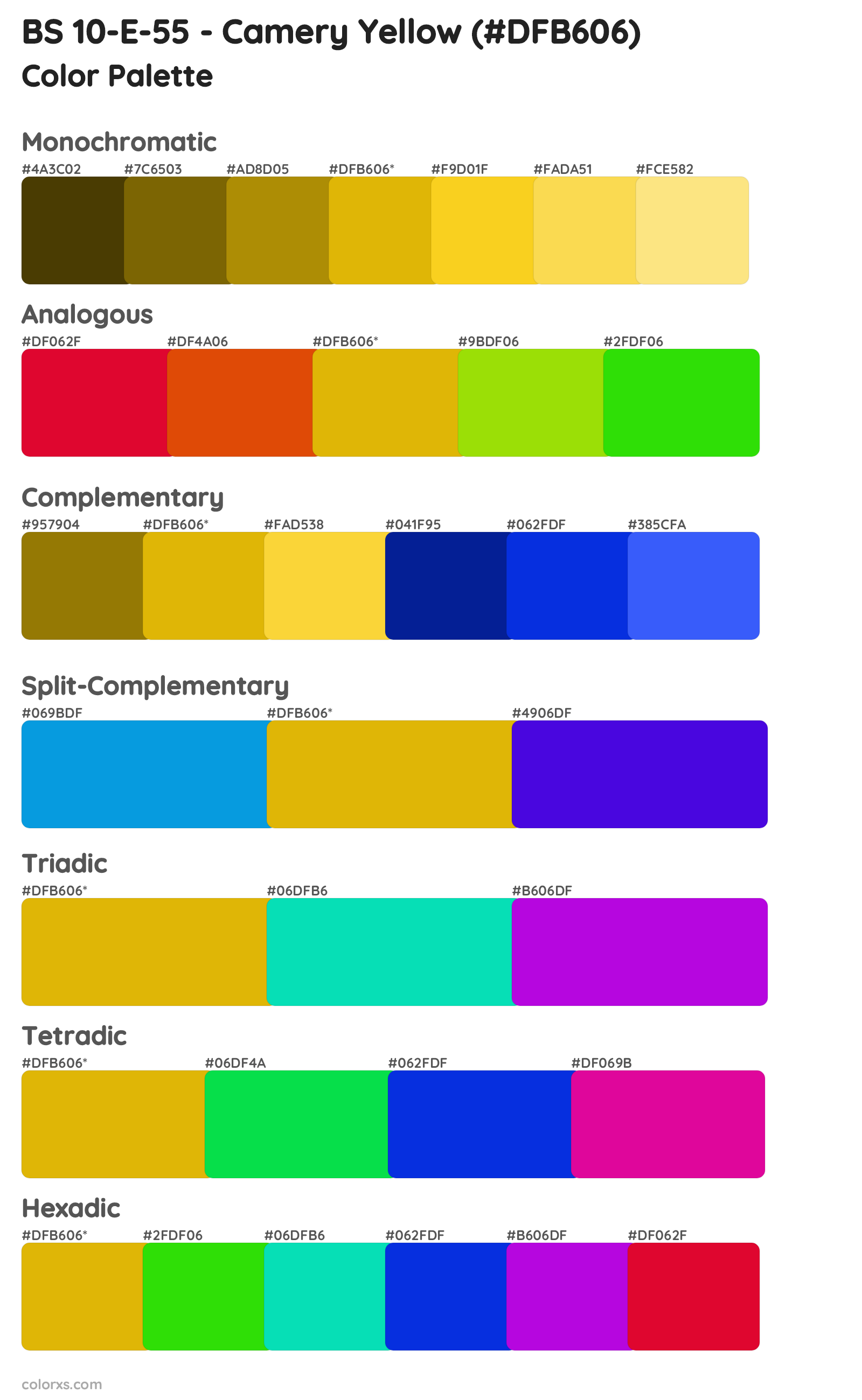 BS 10-E-55 - Camery Yellow Color Scheme Palettes