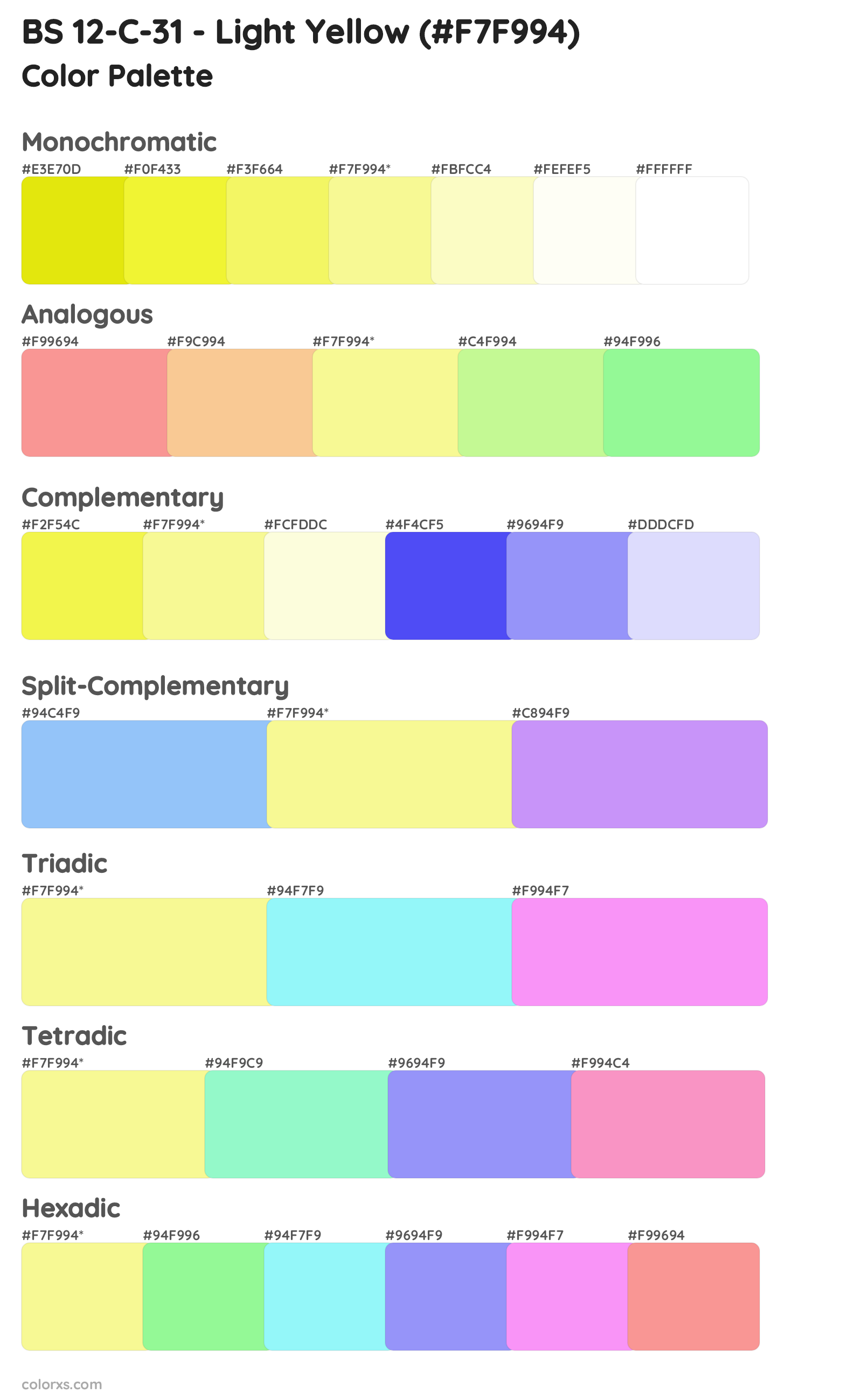 BS 12-C-31 - Light Yellow Color Scheme Palettes
