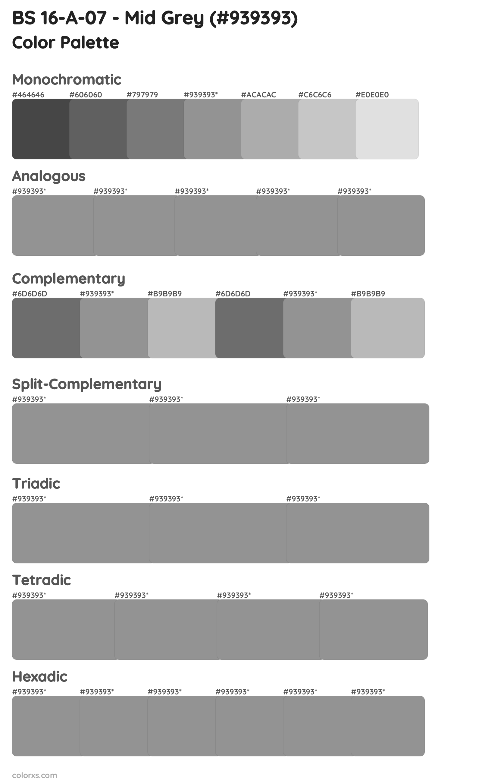 BS 16-A-07 - Mid Grey Color Scheme Palettes