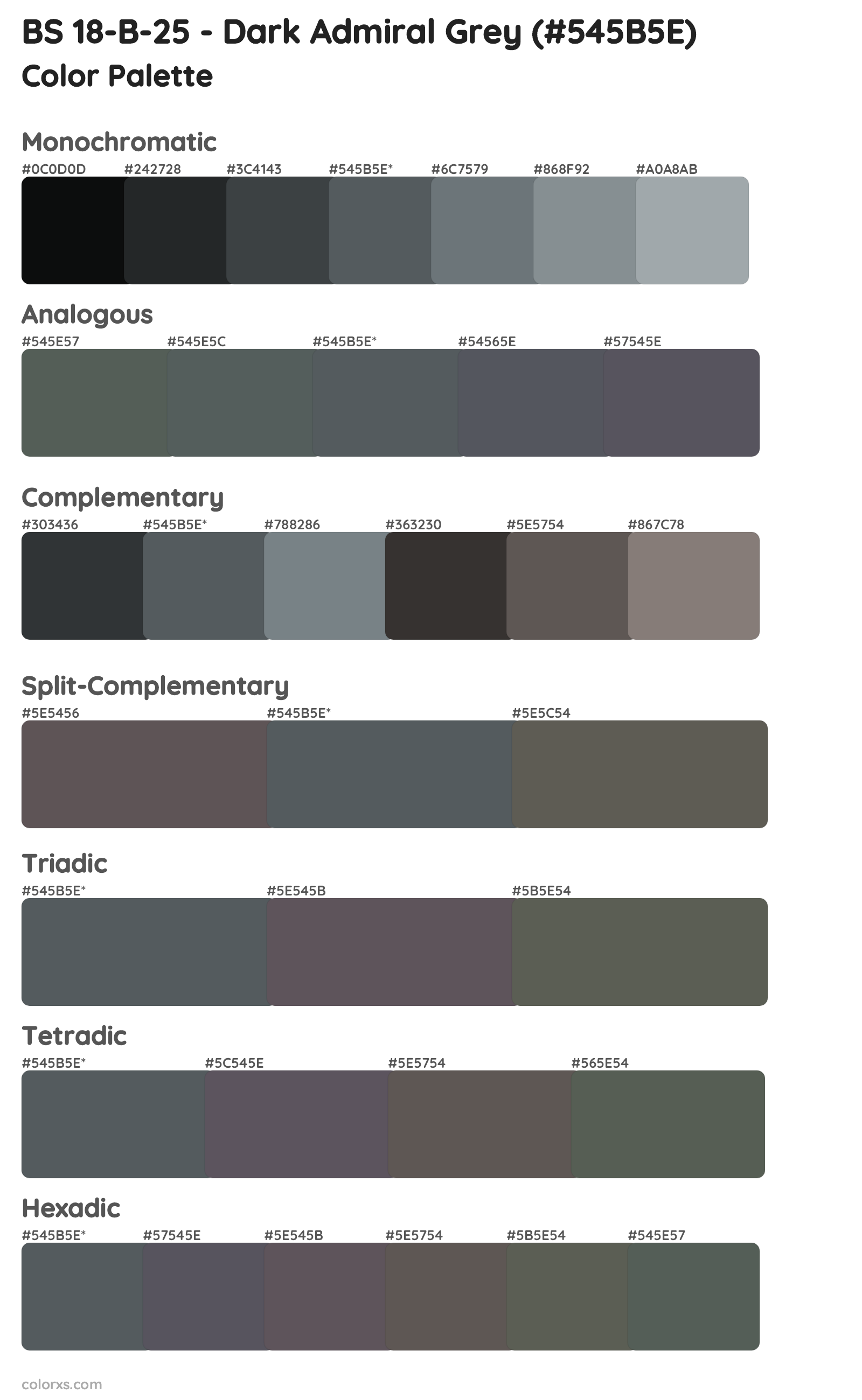 BS 18-B-25 - Dark Admiral Grey Color Scheme Palettes