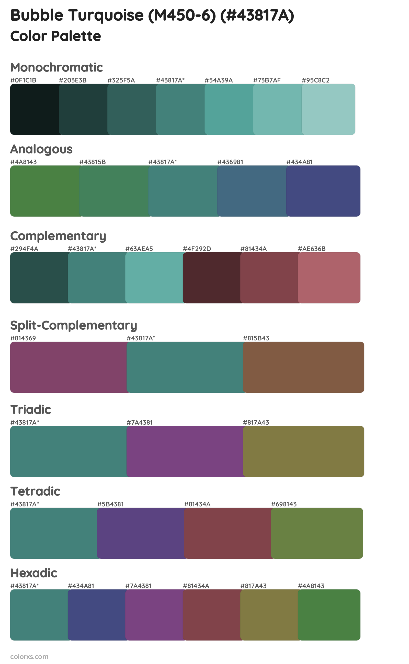 Bubble Turquoise (M450-6) Color Scheme Palettes