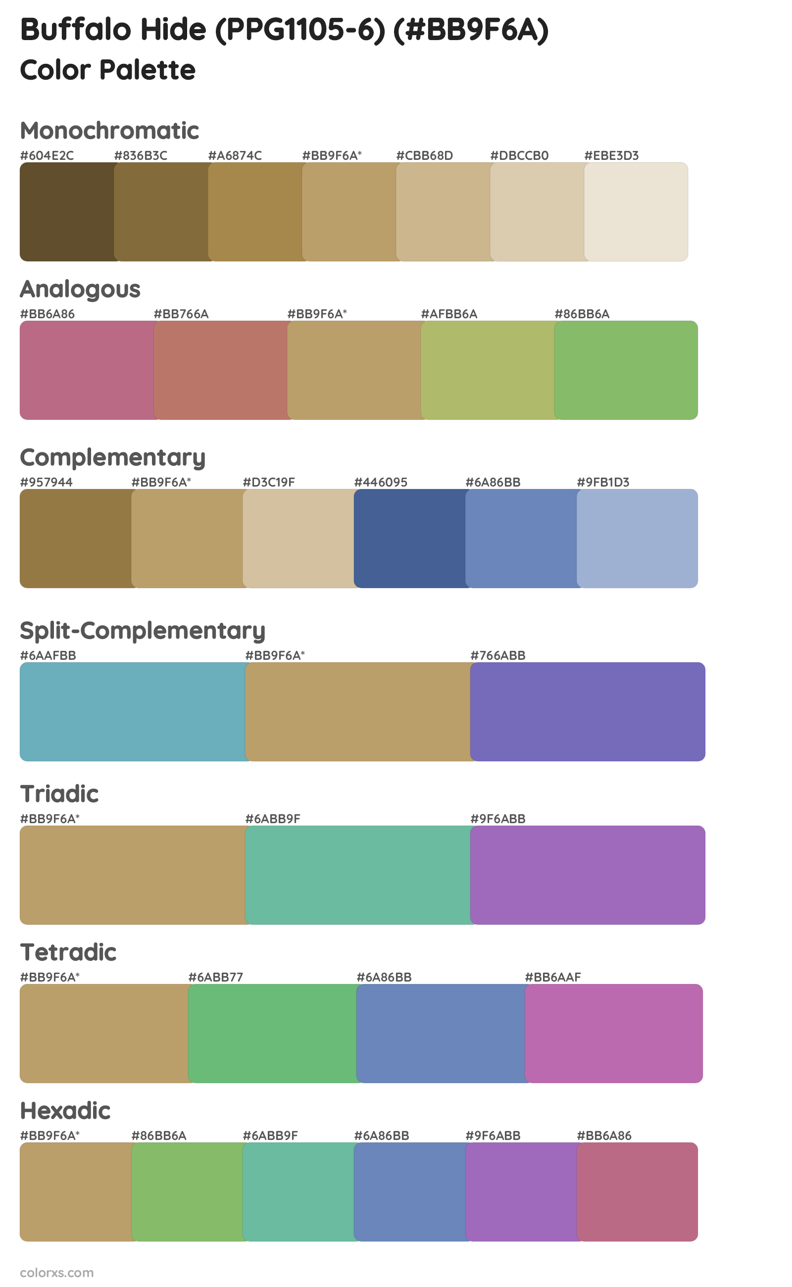 Buffalo Hide (PPG1105-6) Color Scheme Palettes