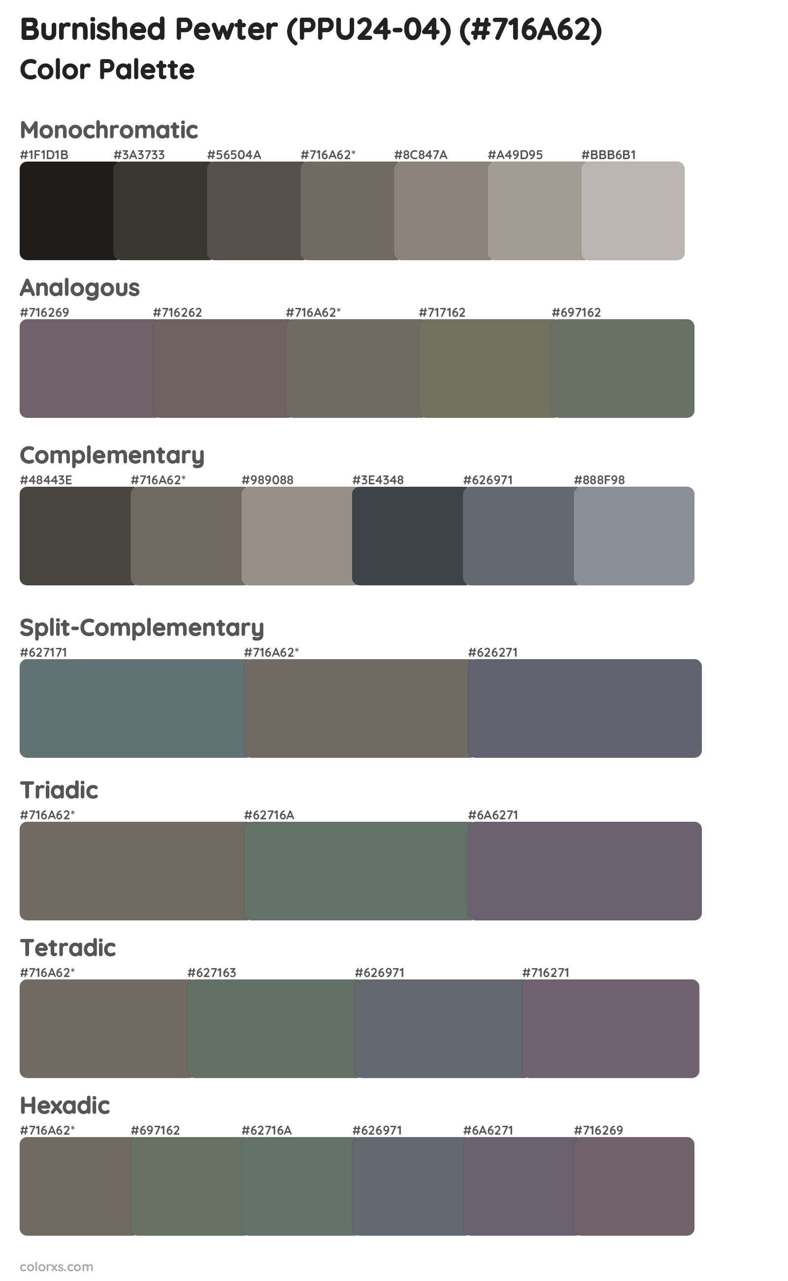 Burnished Pewter (PPU24-04) Color Scheme Palettes
