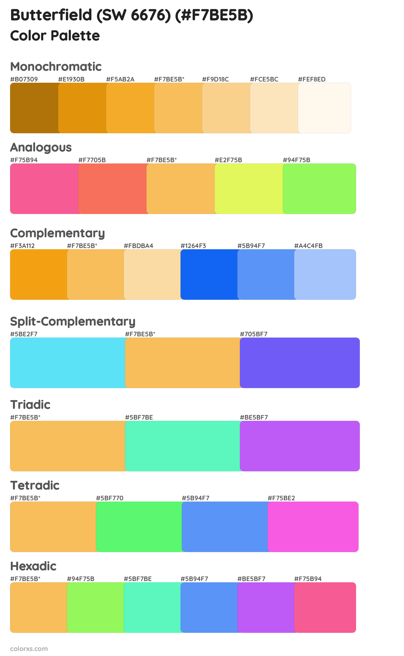 Butterfield (SW 6676) Color Scheme Palettes