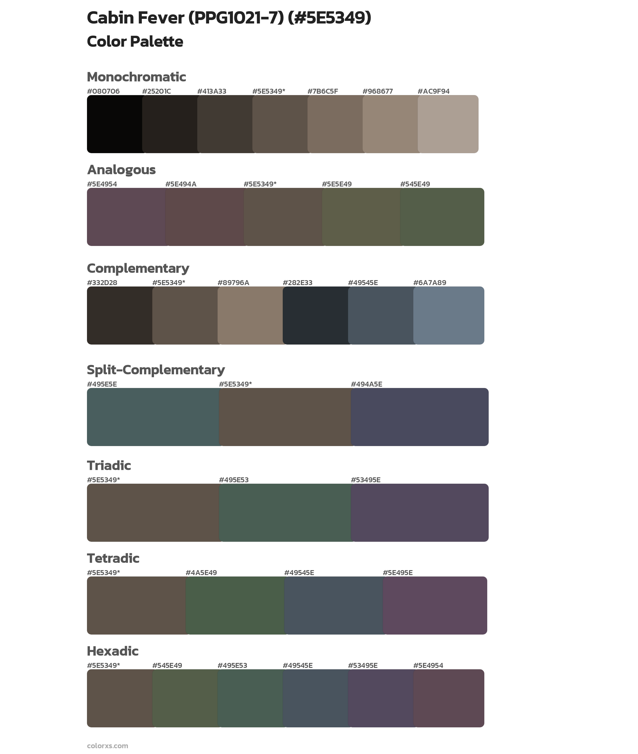 Cabin Fever (PPG1021-7) Color Scheme Palettes