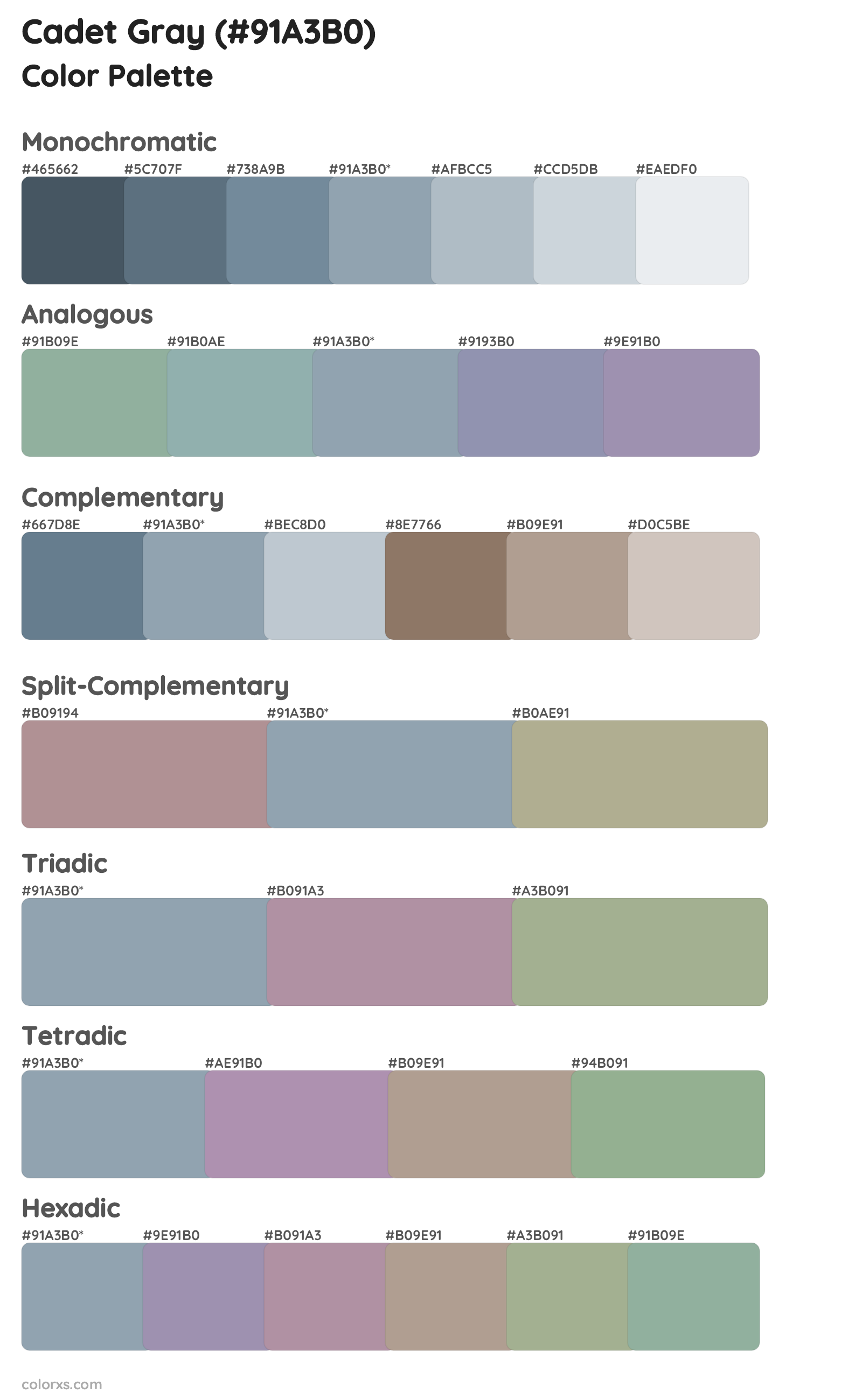 Cadet Gray Color Scheme Palettes