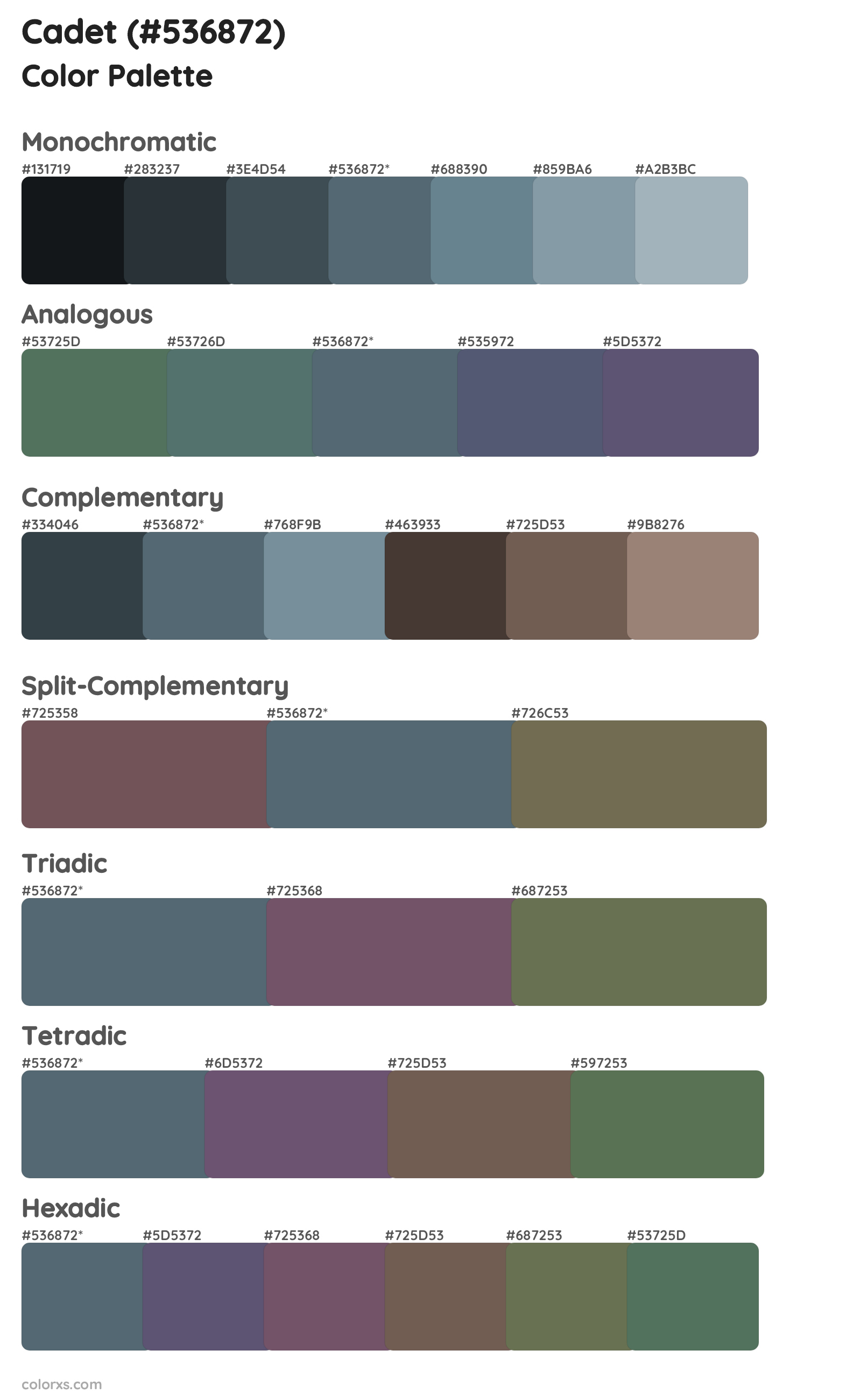 Cadet Color Scheme Palettes