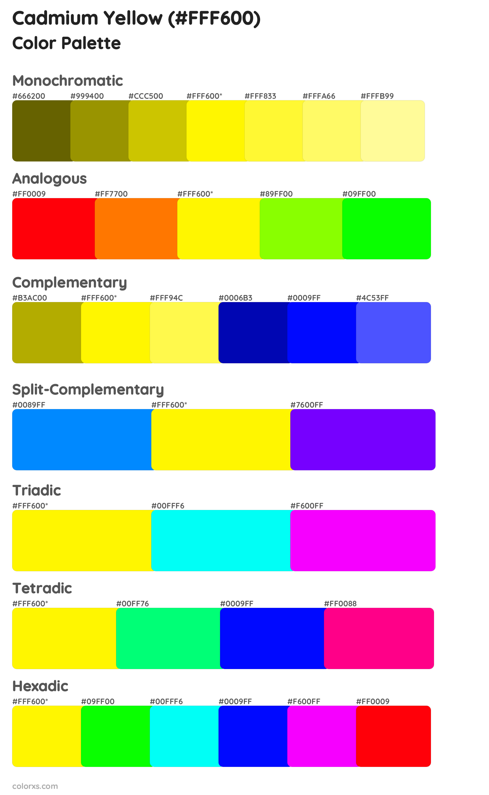 Cadmium Yellow Color Scheme Palettes