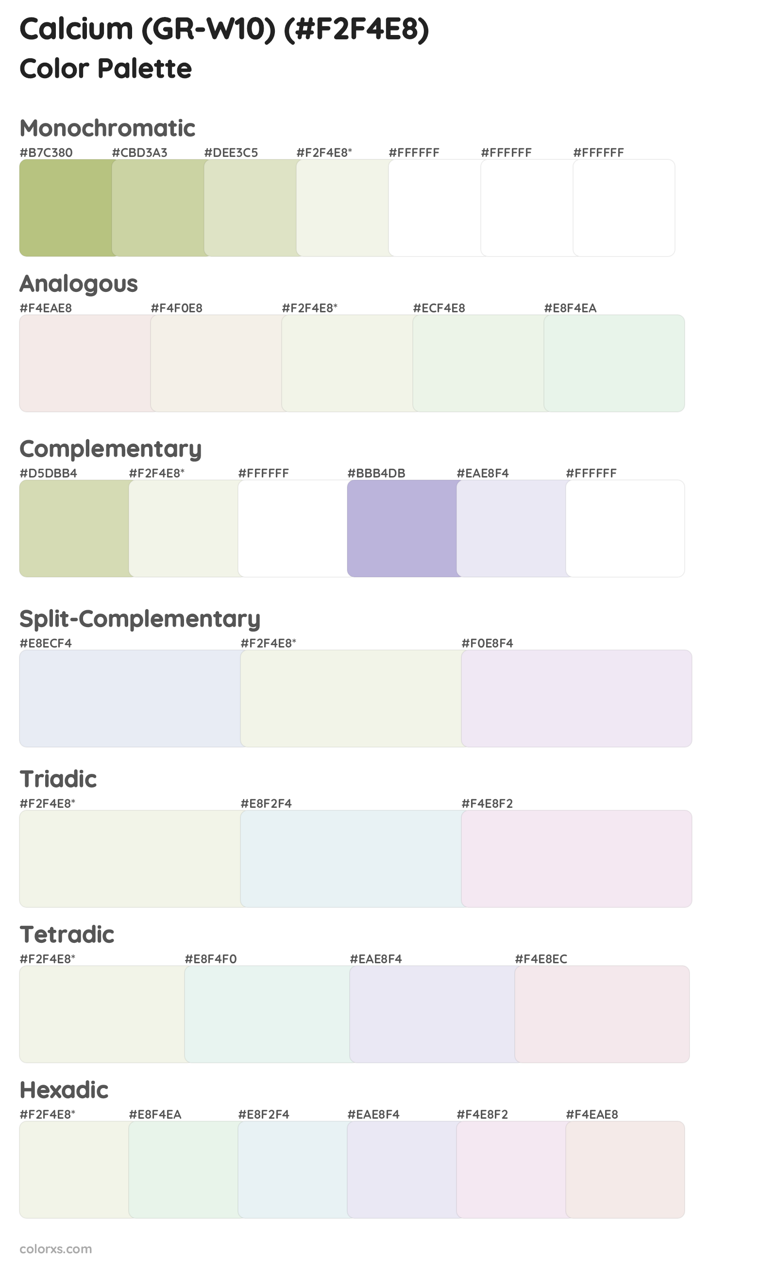 Calcium (GR-W10) Color Scheme Palettes