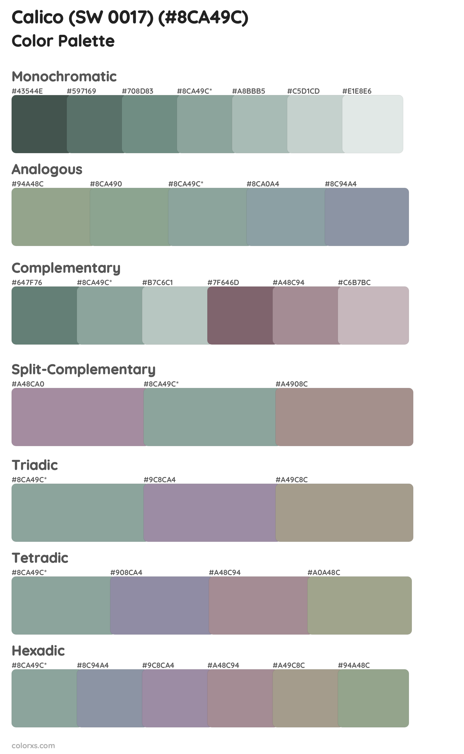 Calico (SW 0017) Color Scheme Palettes