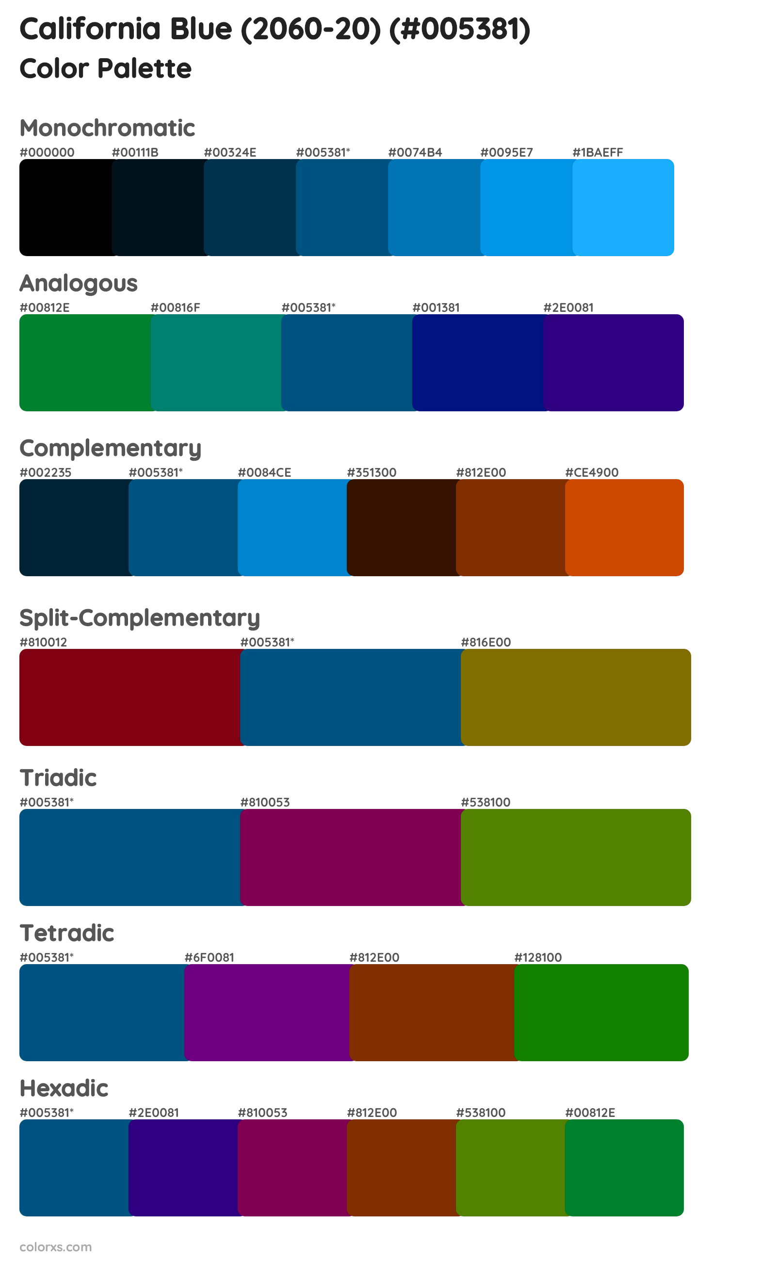 California Blue (2060-20) Color Scheme Palettes
