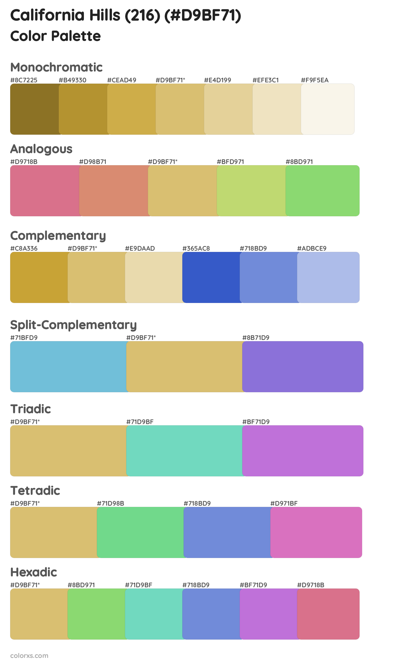 California Hills (216) Color Scheme Palettes