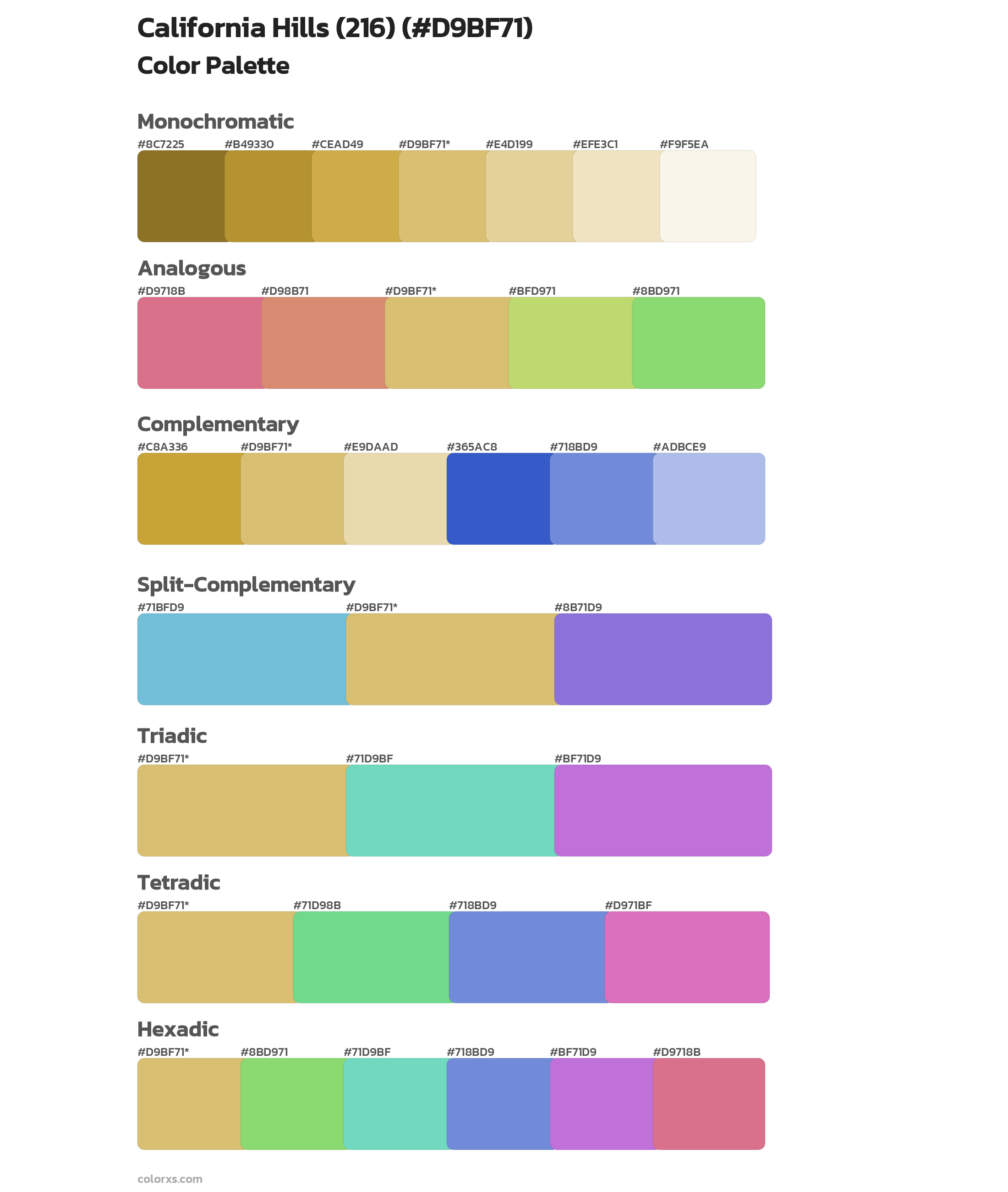 California Hills (216) Color Scheme Palettes