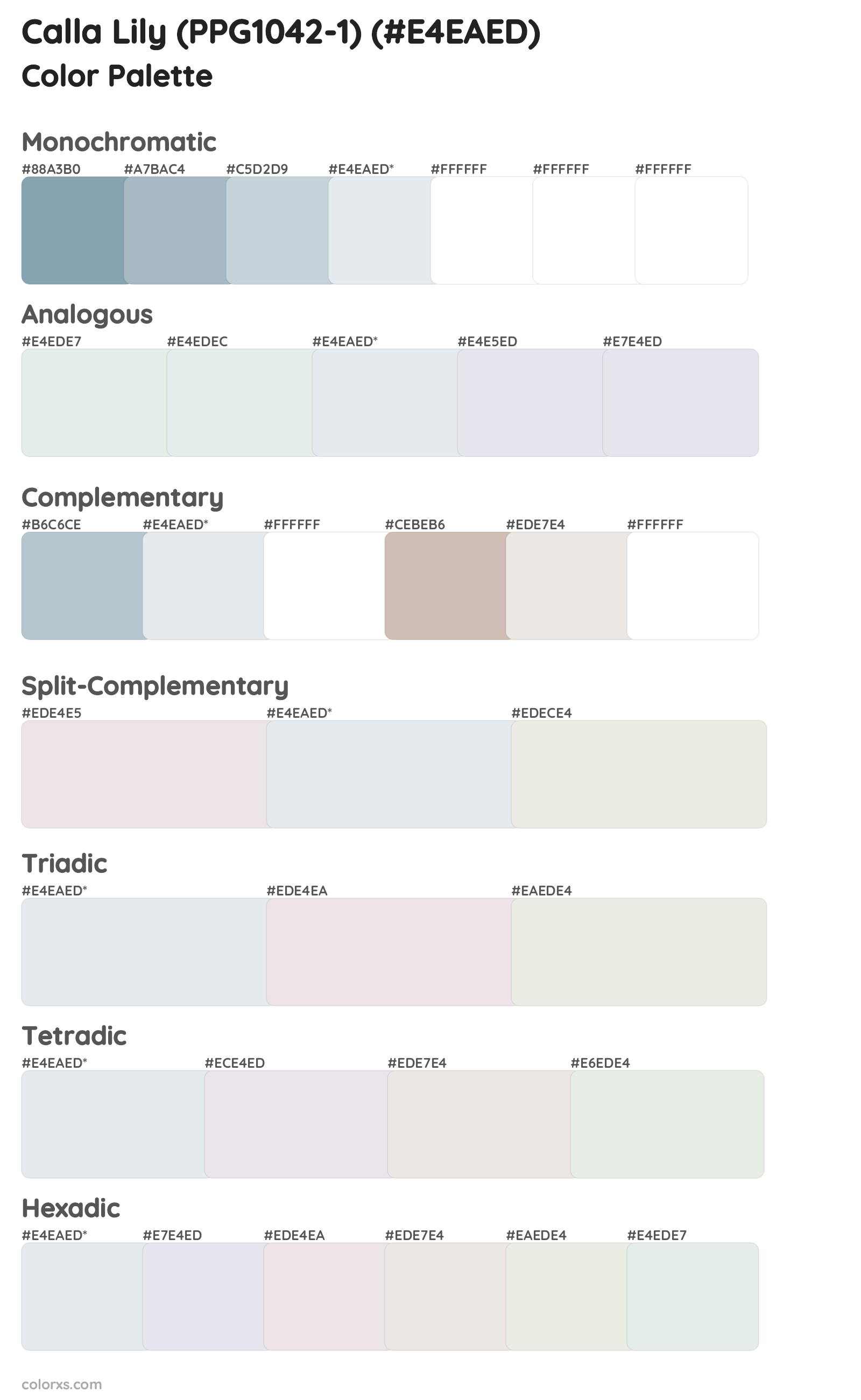 Calla Lily (PPG1042-1) Color Scheme Palettes