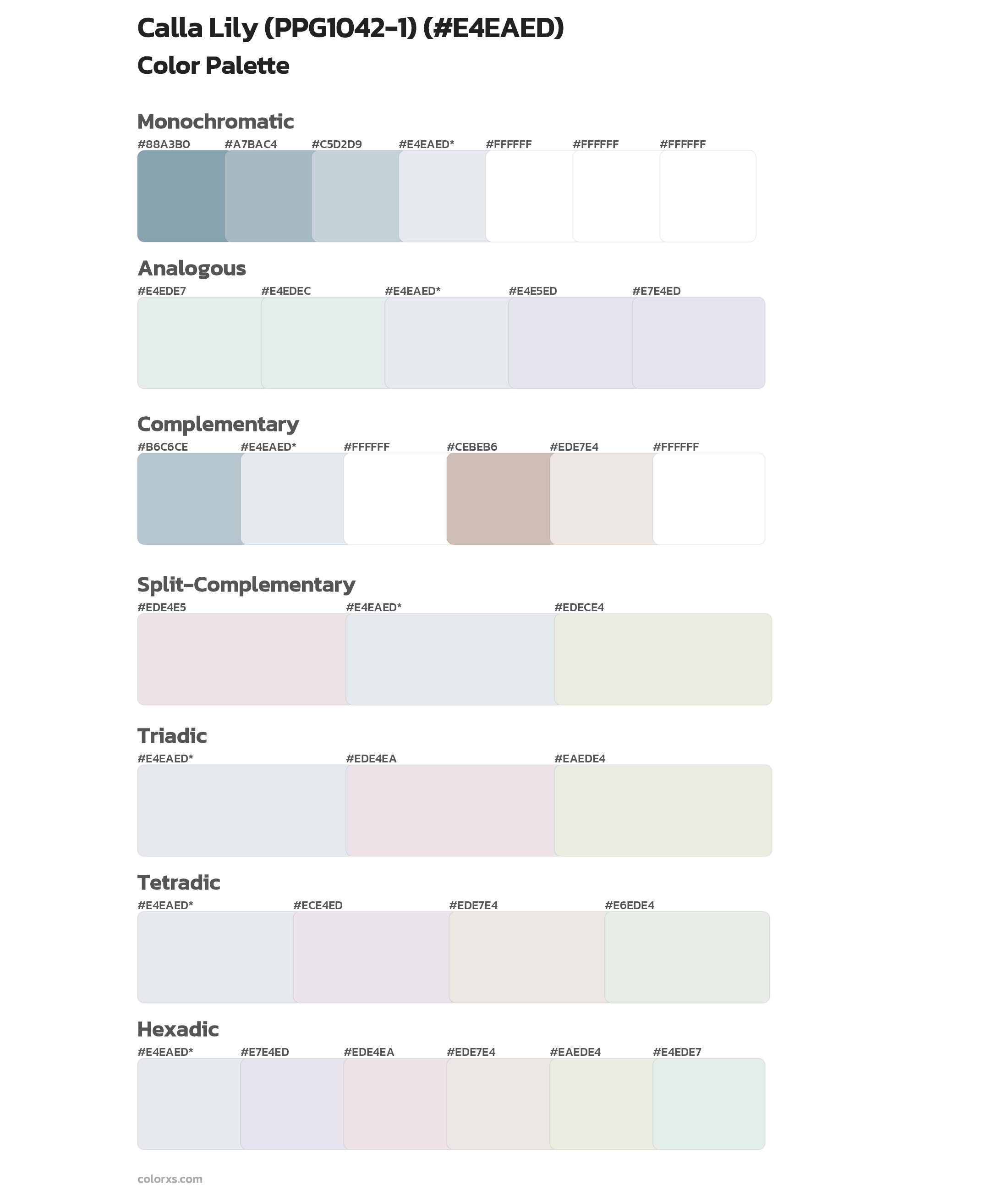 Calla Lily (PPG1042-1) Color Scheme Palettes