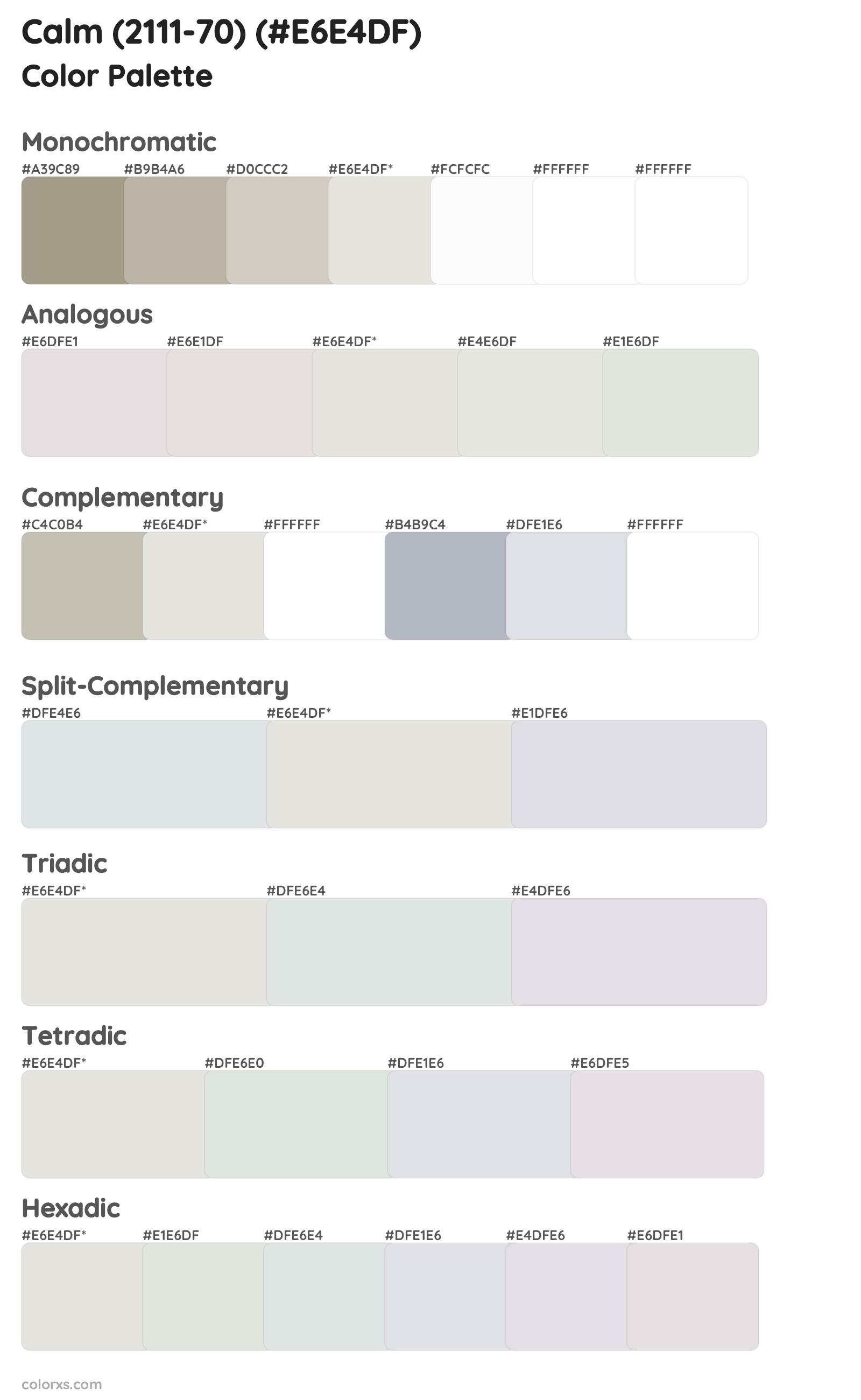 Calm (2111-70) Color Scheme Palettes